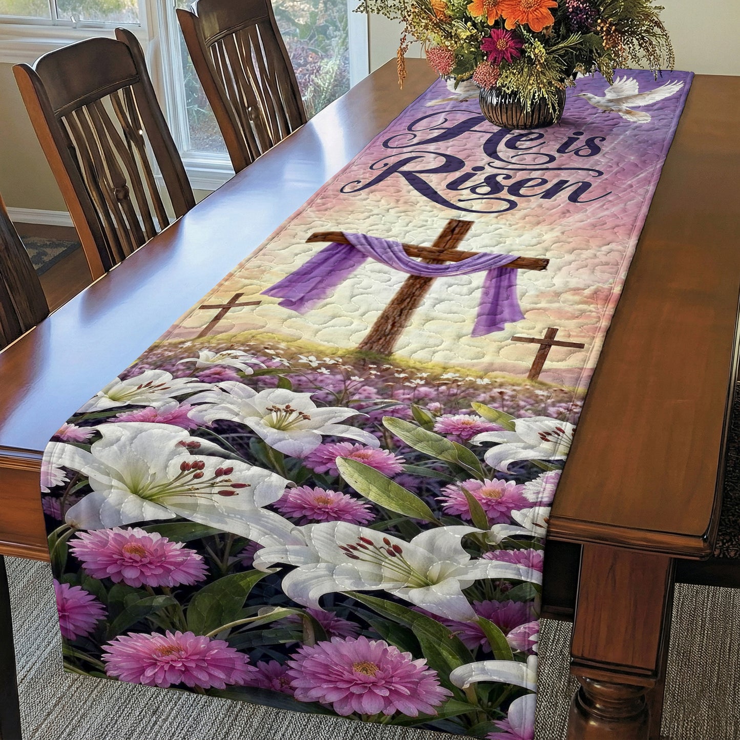 Christian Easter Quilted Table Runner Risen In Eternal Glory
