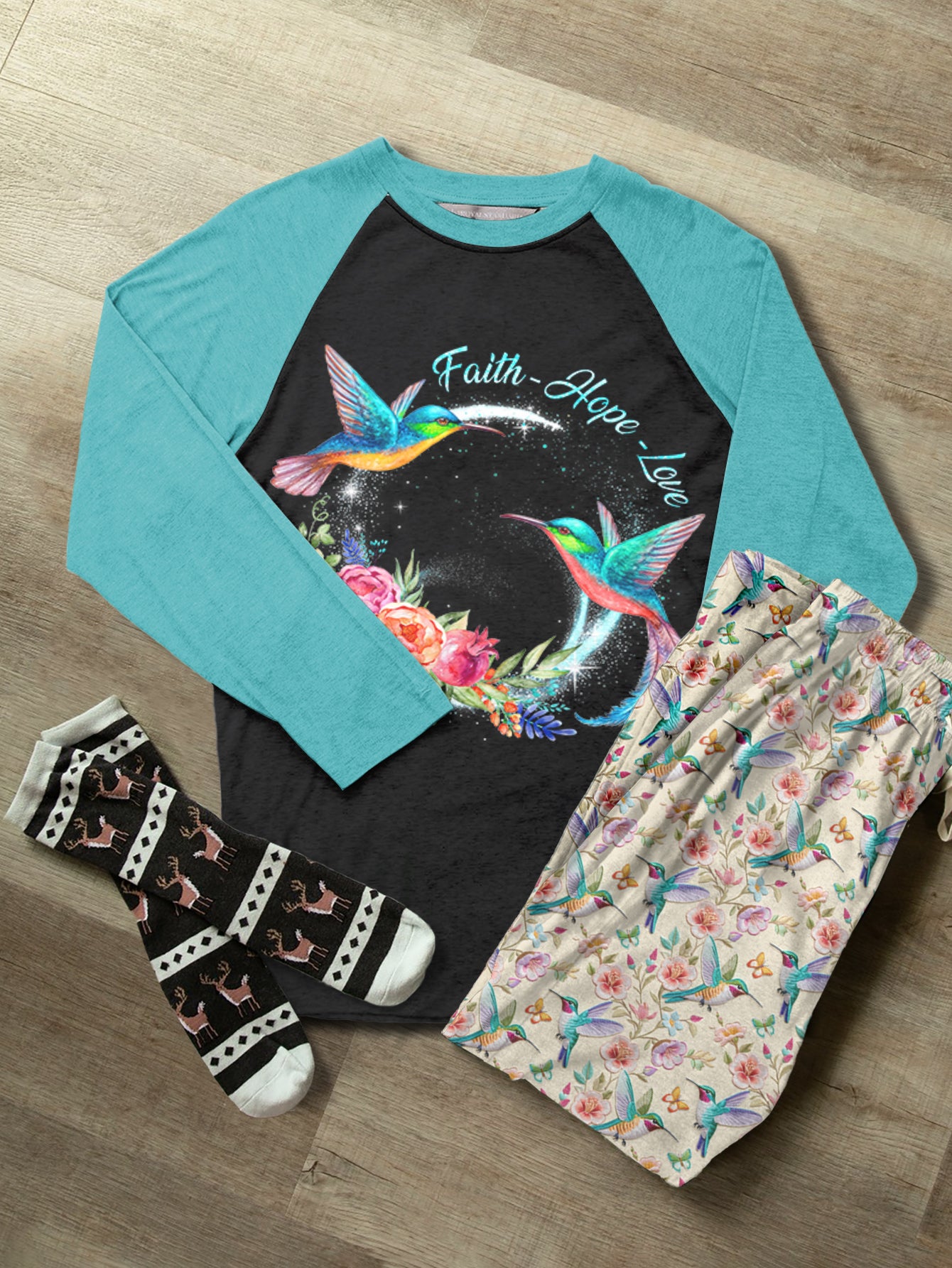 Hummingbird Raglan Lounge Pajamas Faith Hope Love