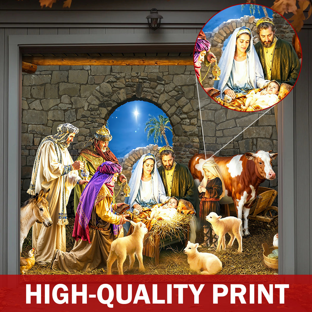 God Garage Door Banner Decoration - Manger Scene