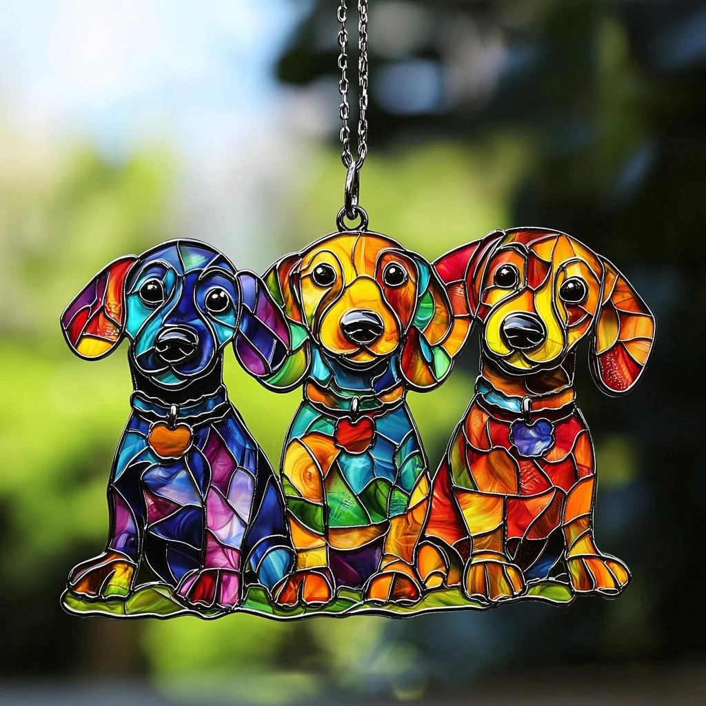 Colorful Dachshunds 3D Glass Suncatcher – Dog Lover Gift & Window Décor