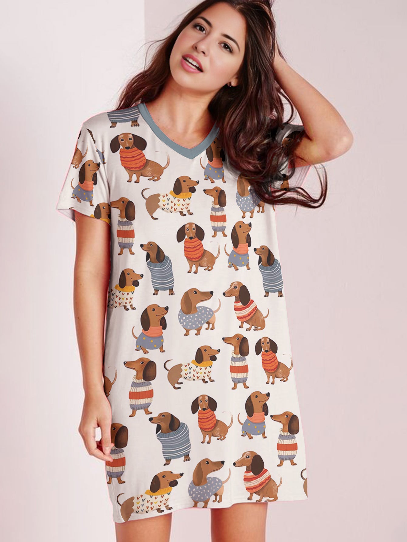 Dachshund V-neck Nightshirt Dapper Dachshunds