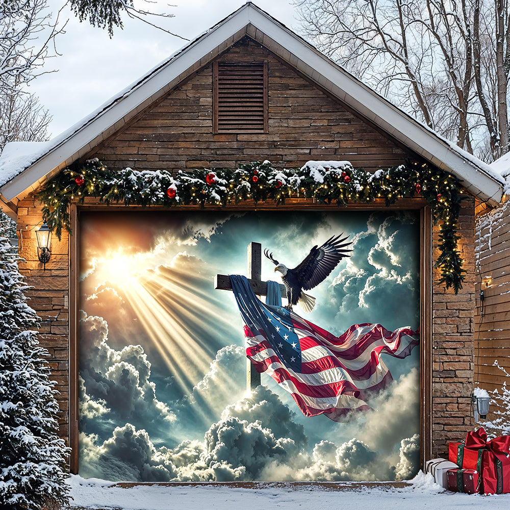Christian Garage Door Banner Decoration - Glory Over The Cross