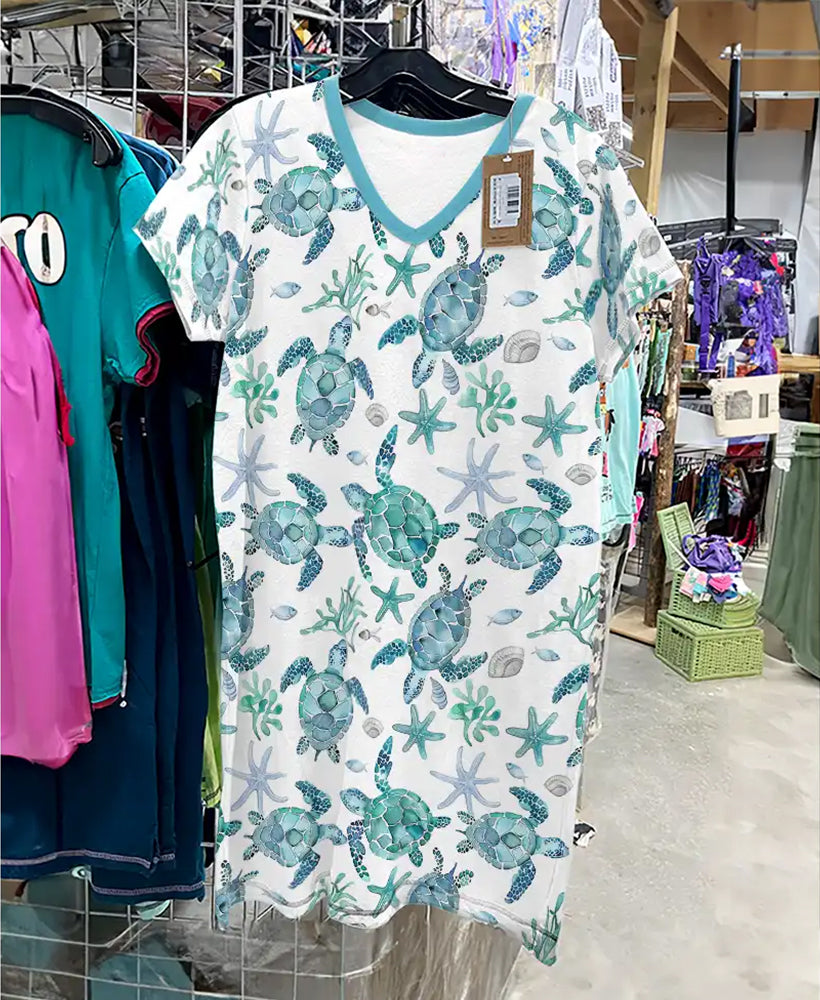 Turtle Lover V-neck Nightshirt Tide Turtles