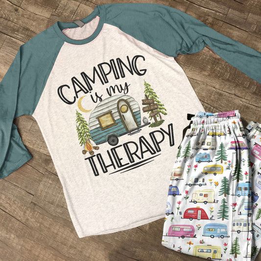 Camping Raglan Lounge Pajamas Camping Is My Therapy