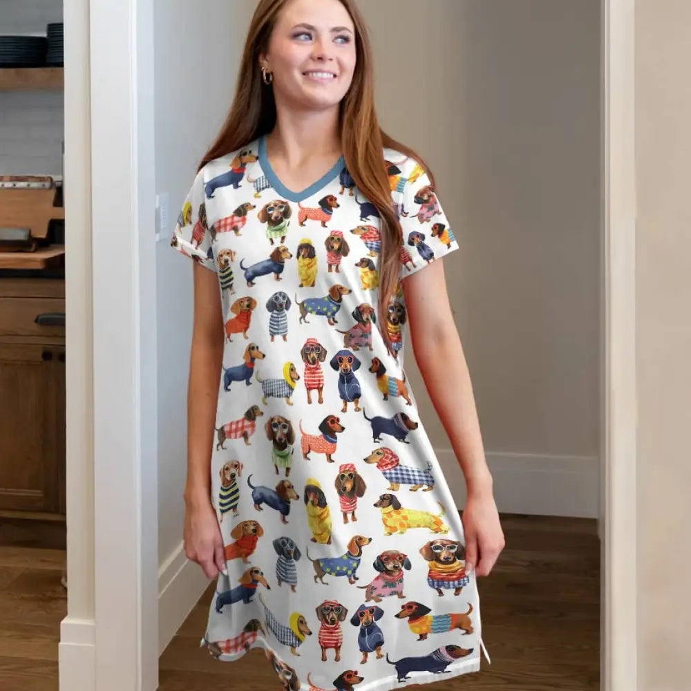Dachshund V-neck Nightshirt Amazing Stylish Dachshunds