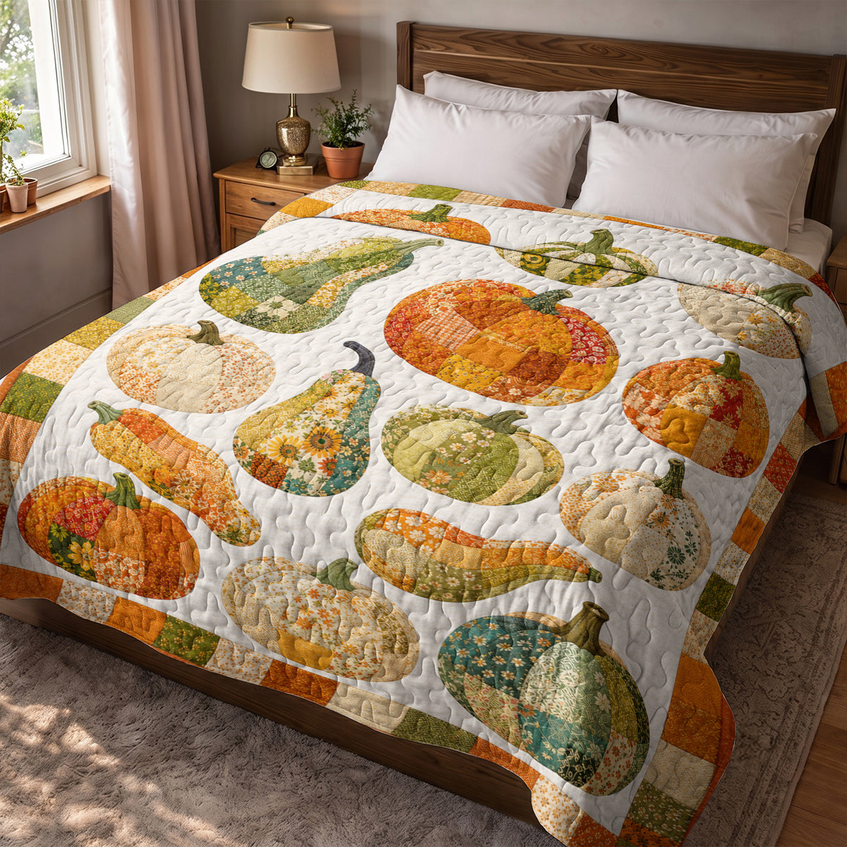 Autumn Quilted Blanket Harvest Pumpkin Patch