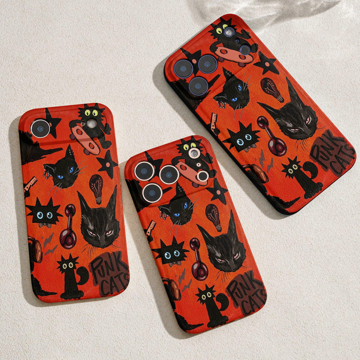 Cat Leather Phone Case Punk Cats