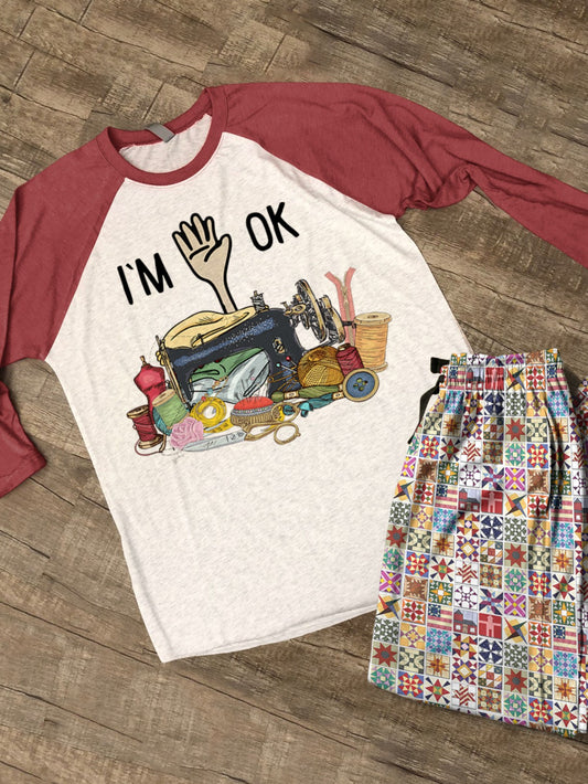 Sewing Lover Raglan Lounge Pajamas I'm OK Quilt Blocks