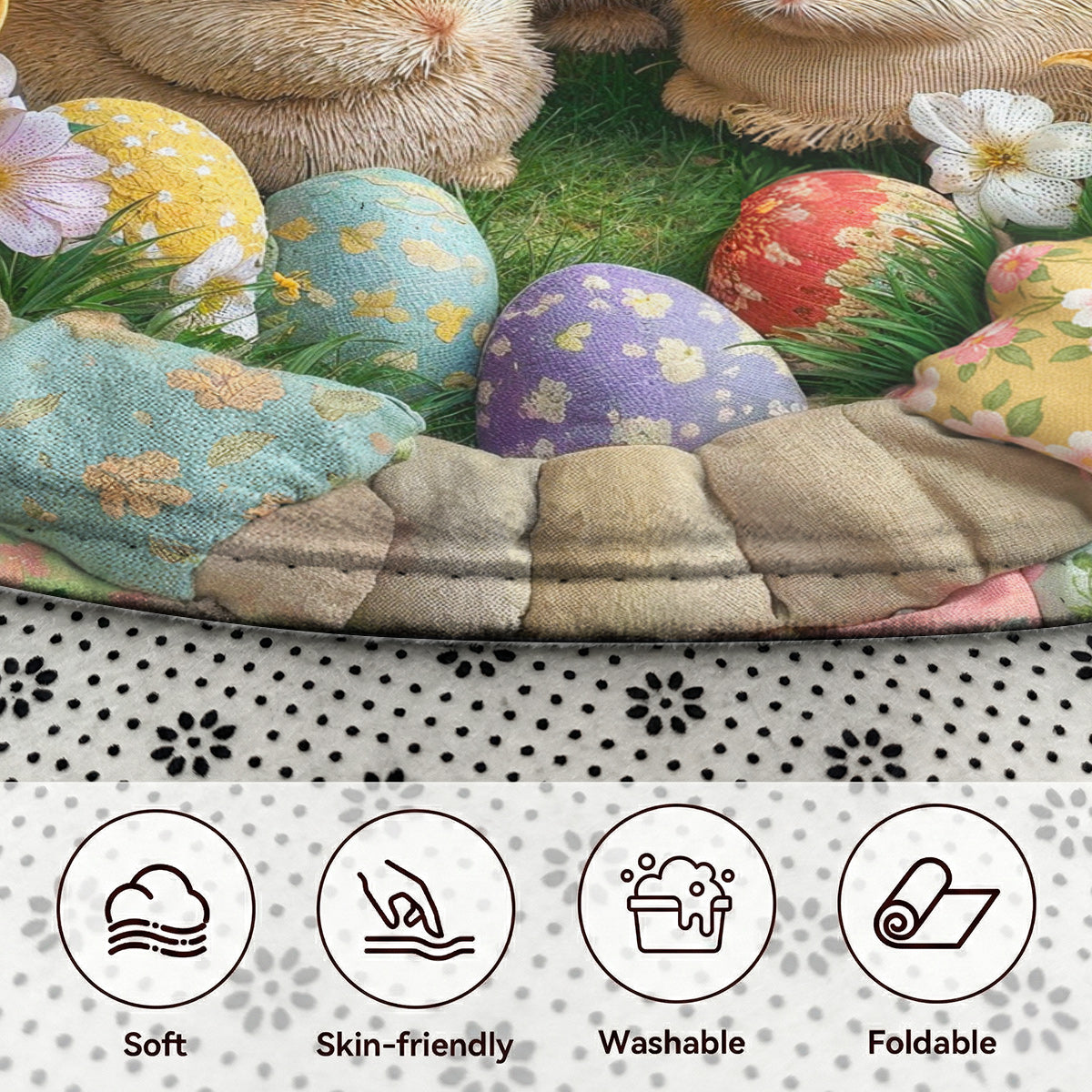 Easter Bunnies Round Rug Deep Pastel Easter Bunnies 3D Illusion Flat Print