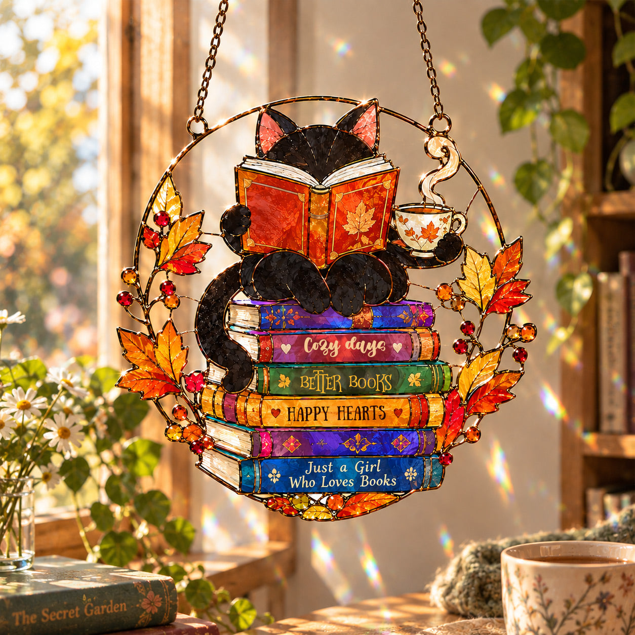 Cozy Autumn Cat 3D Glass Suncatcher