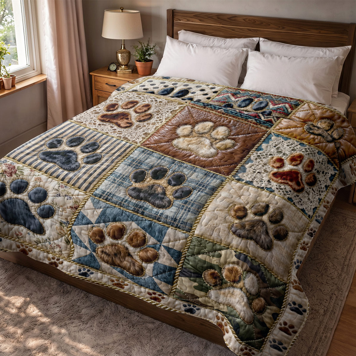 Dog Lover Quilted Blanket Cozy Patchwork Paws