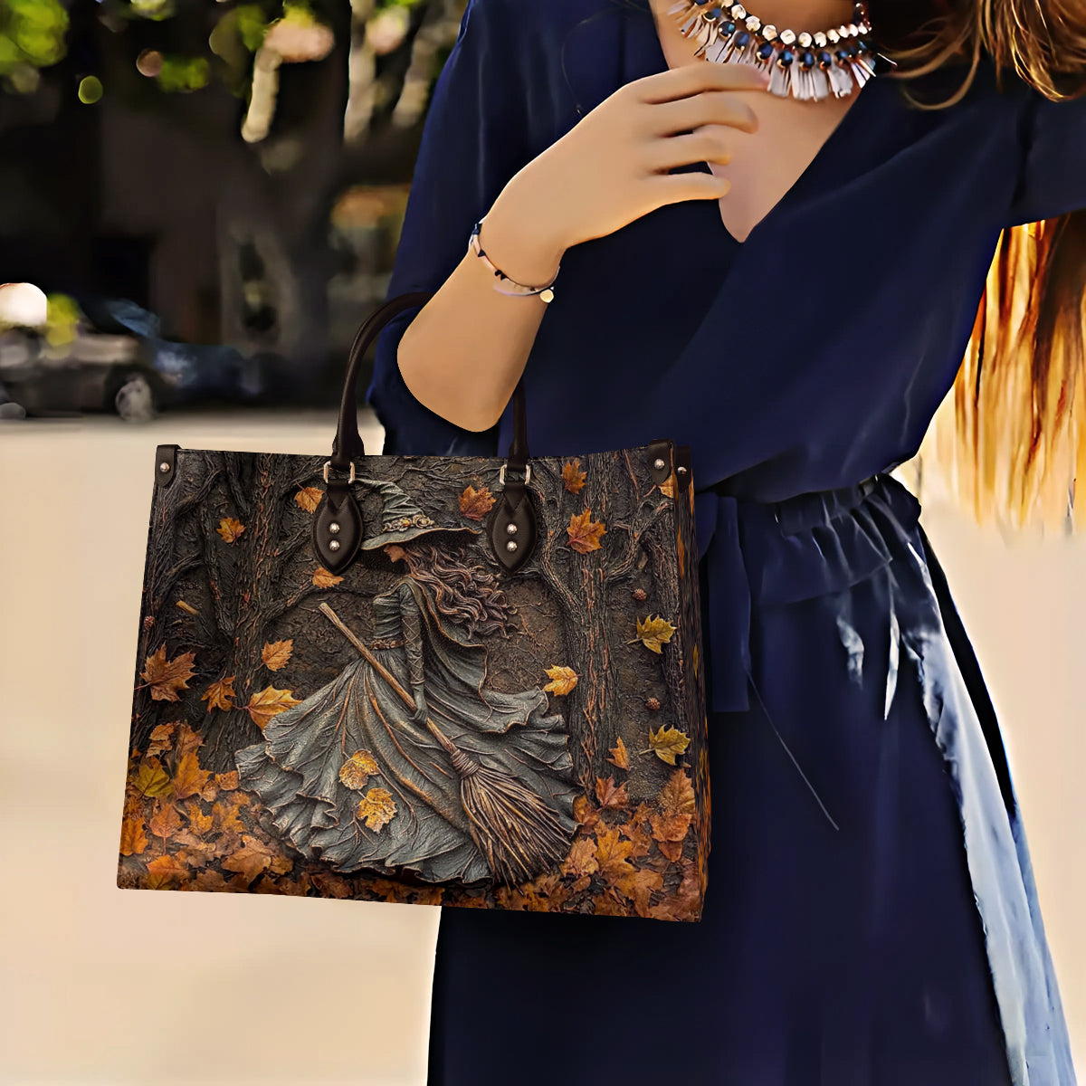 Witch Leather Handbag 2D Print Enchanted Fall Forest
