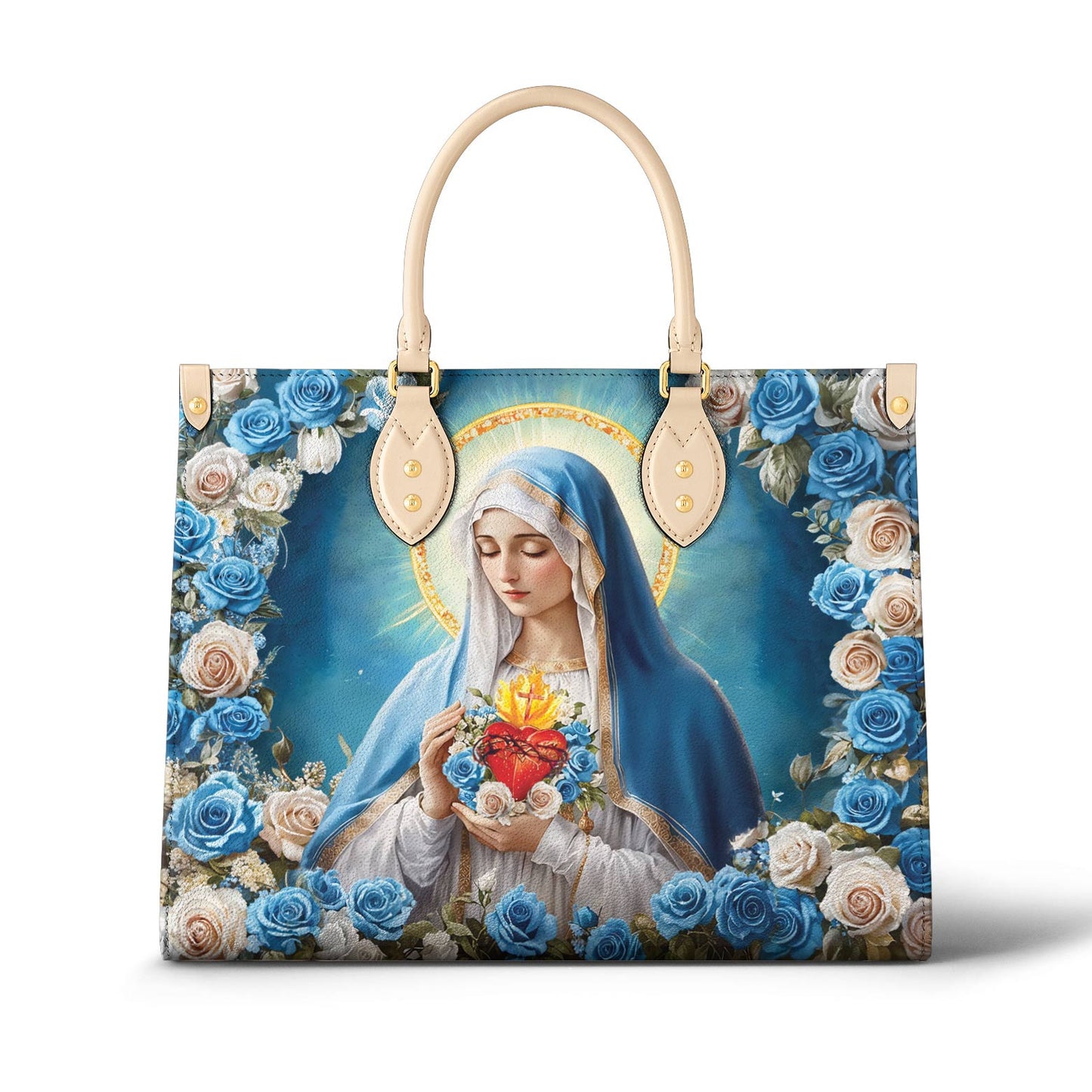 Christian Leather Handbag Rosa Mystica Virgin Mary