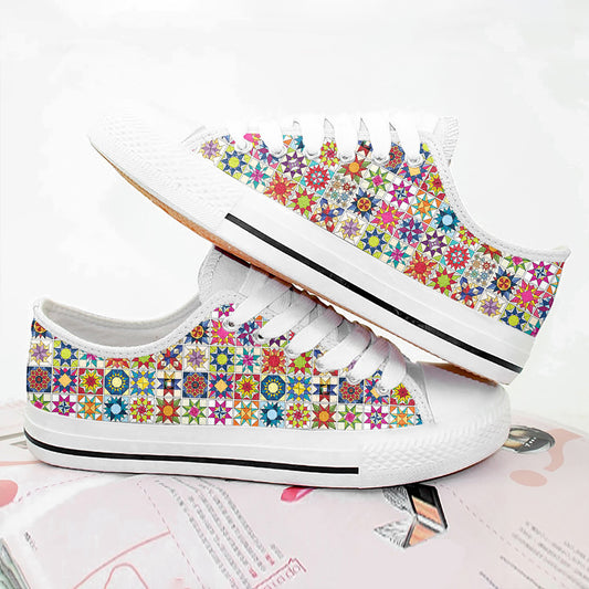 Sewing Lover Women's Low Top Shoes Colorful Quilt Blocks