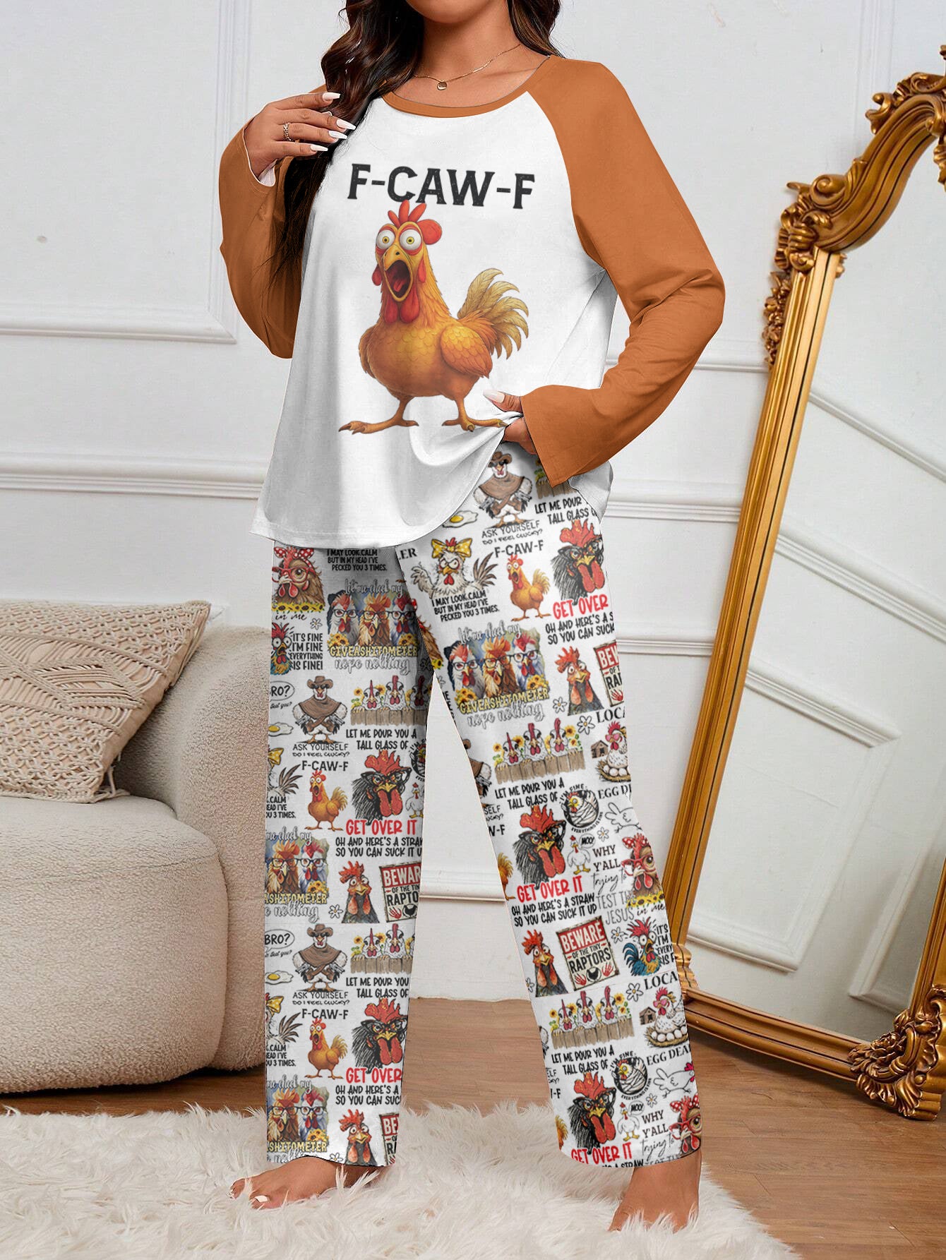 Chicken Raglan Lounge Pajamas F-CAW-F Funny Chickens