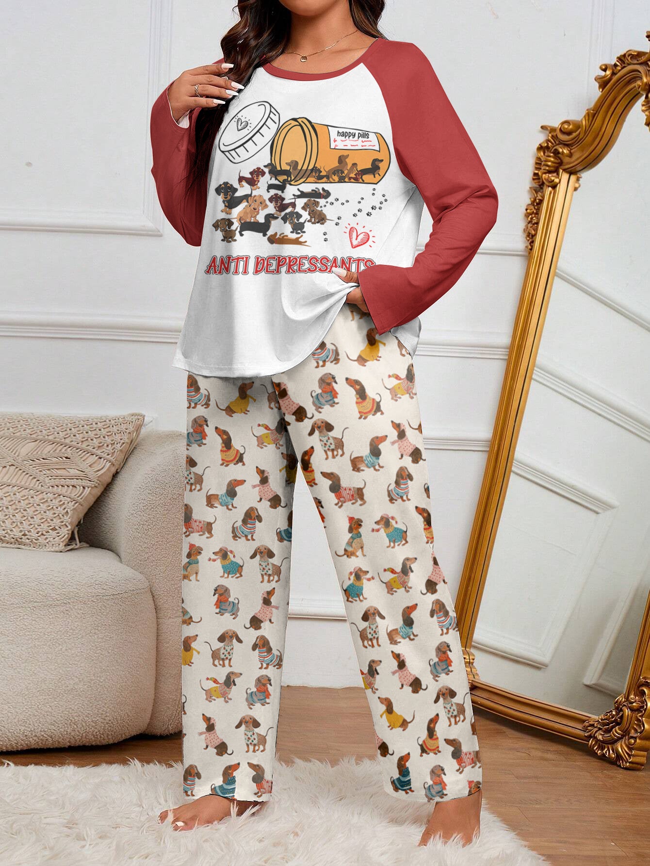 Dachshund Raglan Lounge Pajamas Anti Depressants