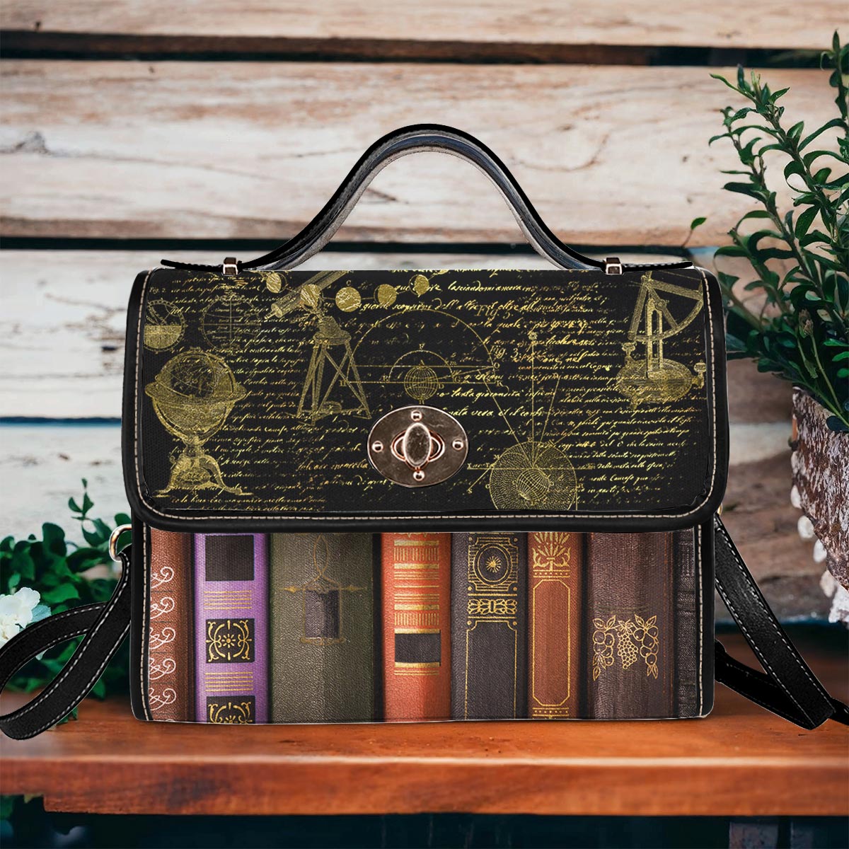 Book Satchel Handbag Old Books Galileo Manuscript Black