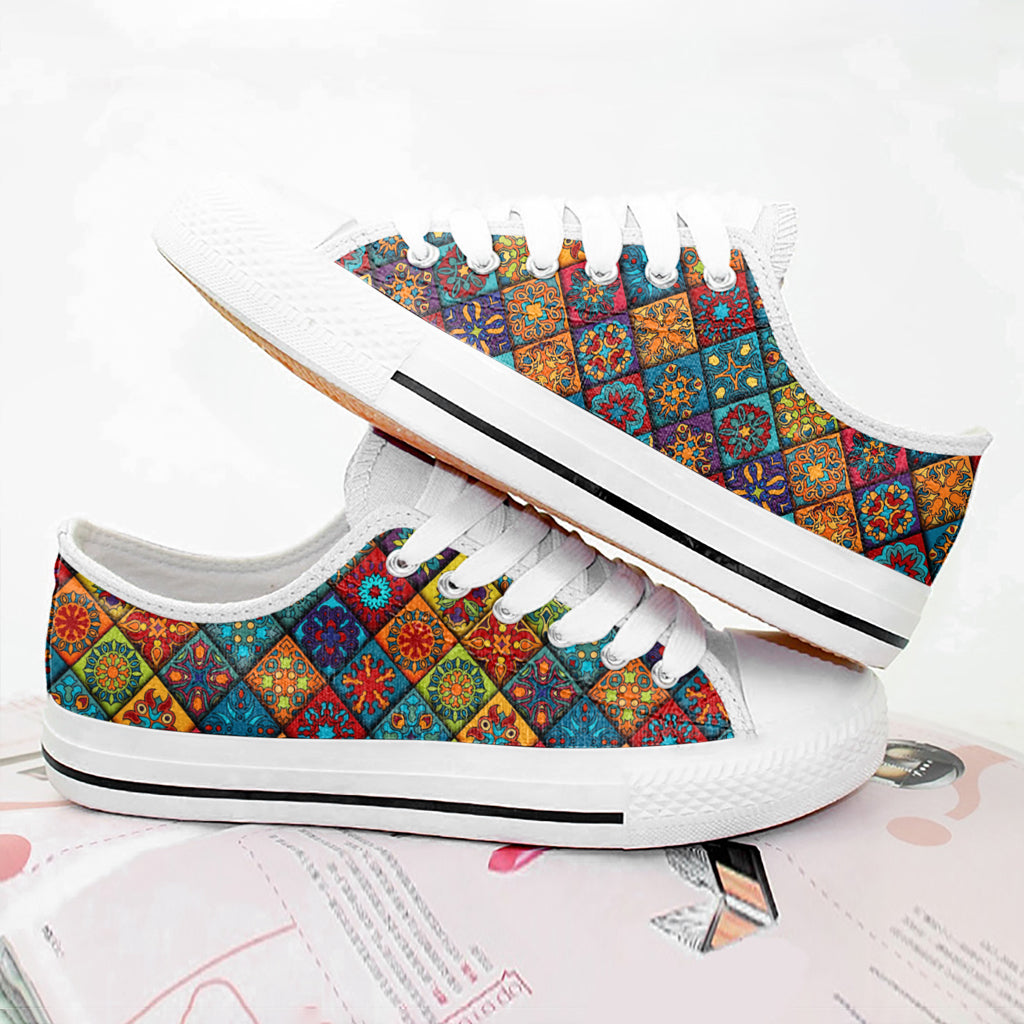 Mandala Women's Low Top Shoes Mandala Flower Blocks