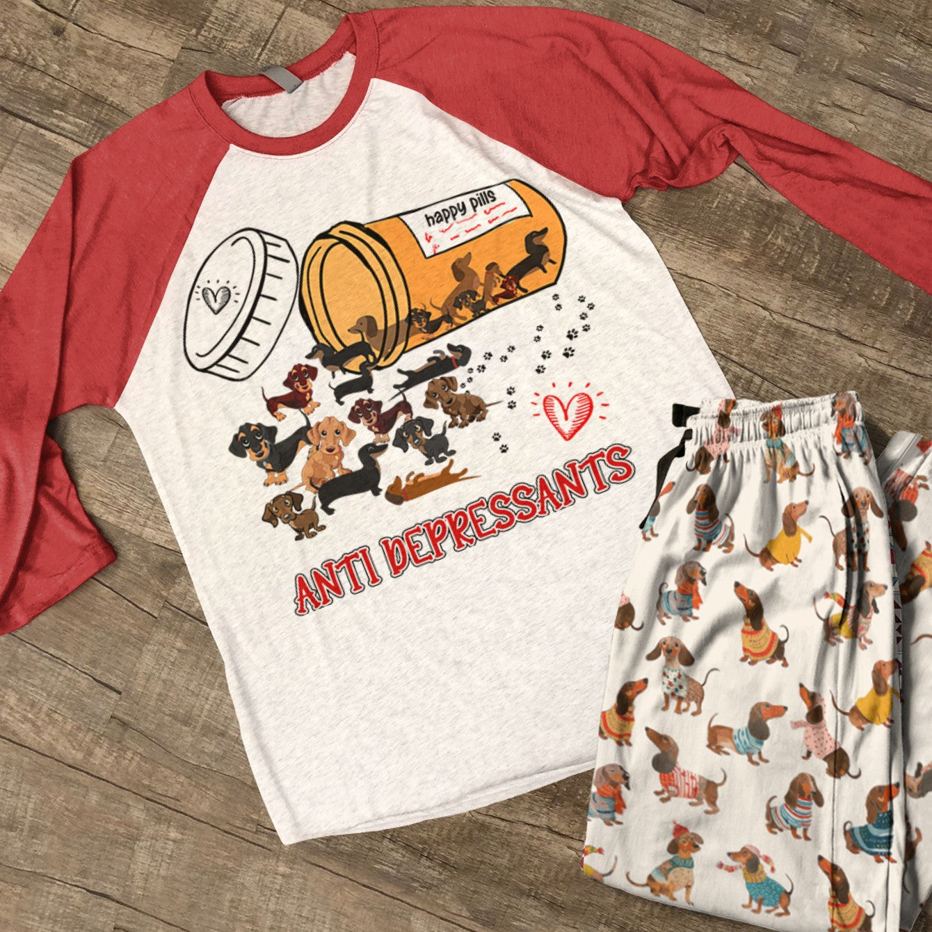 Dachshund Raglan Lounge Pajamas Anti Depressants