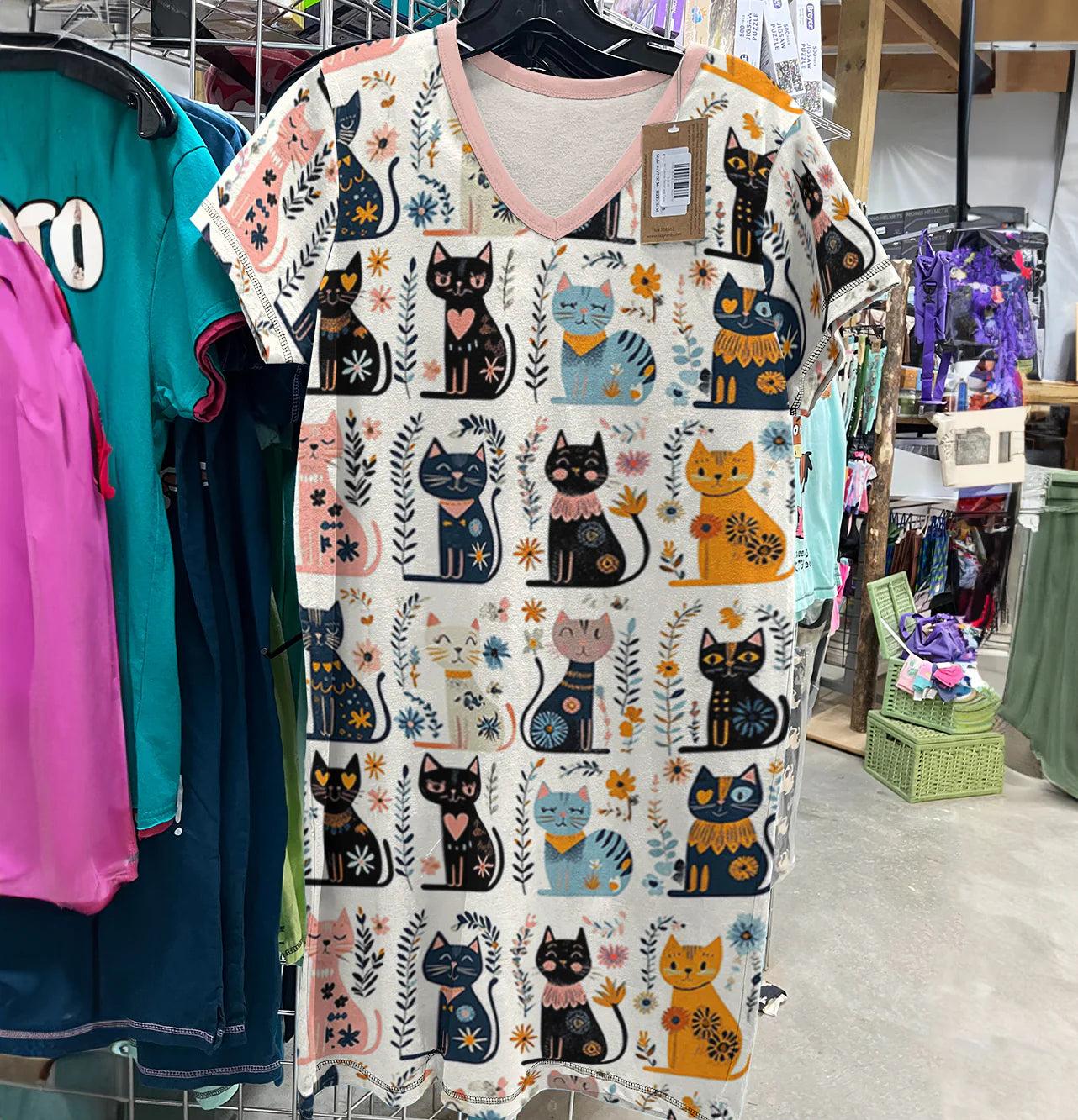 Cat V-neck Nightshirt Cute Folkcats