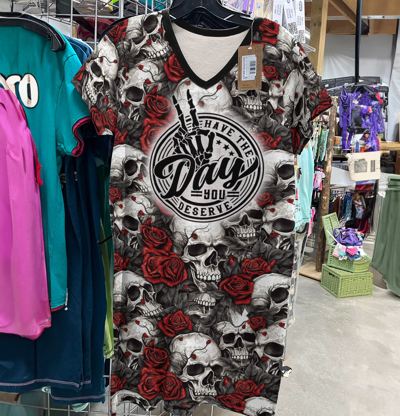 Skull V-neck Nightshirt Have The Day You Deserve