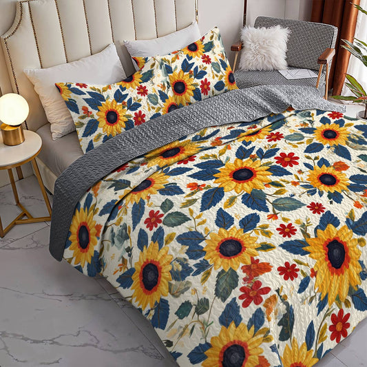 Sunflower All Season Quilt 3-Piece Set Sunny Sunflowers