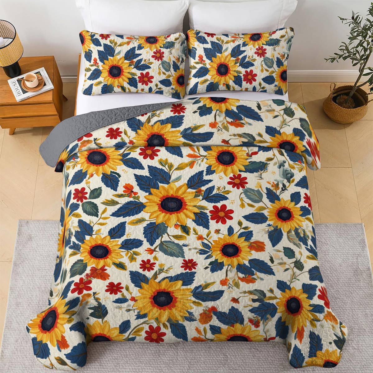Sunflower All Season Quilt 3-Piece Set Sunny Sunflowers