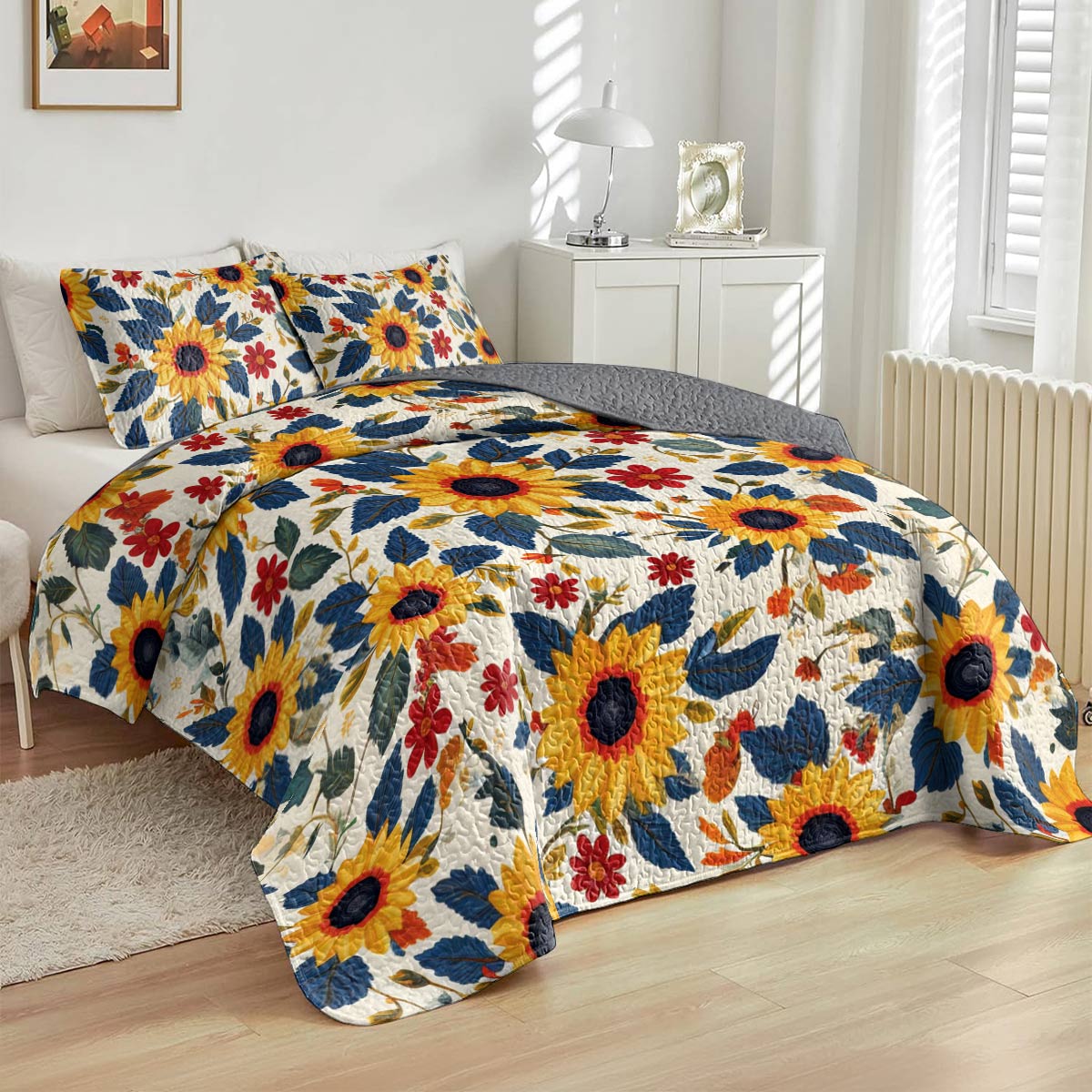 Sunflower All Season Quilt 3-Piece Set Sunny Sunflowers