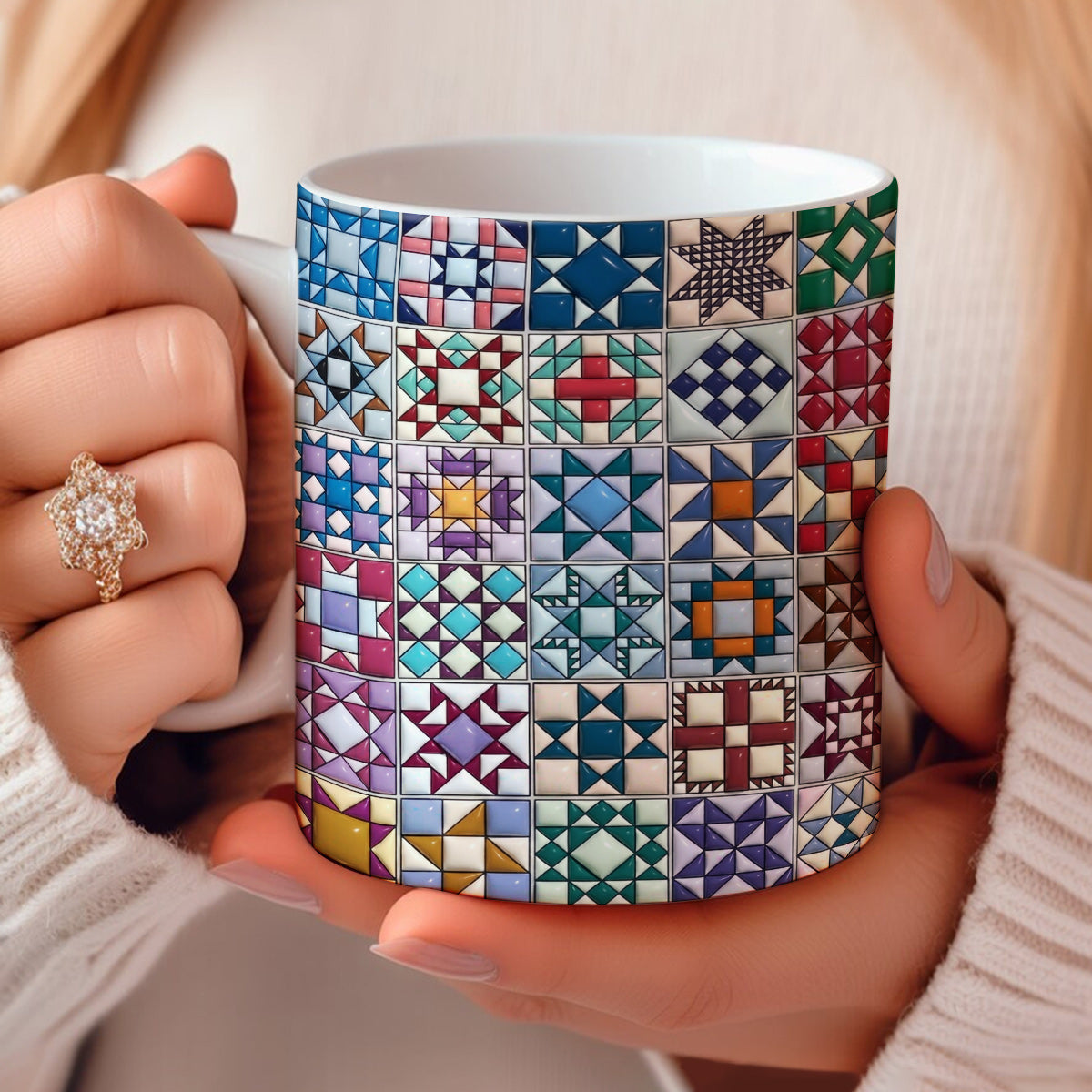 Sewing Lover Ceramic Mug Traditional Quilt Blocks