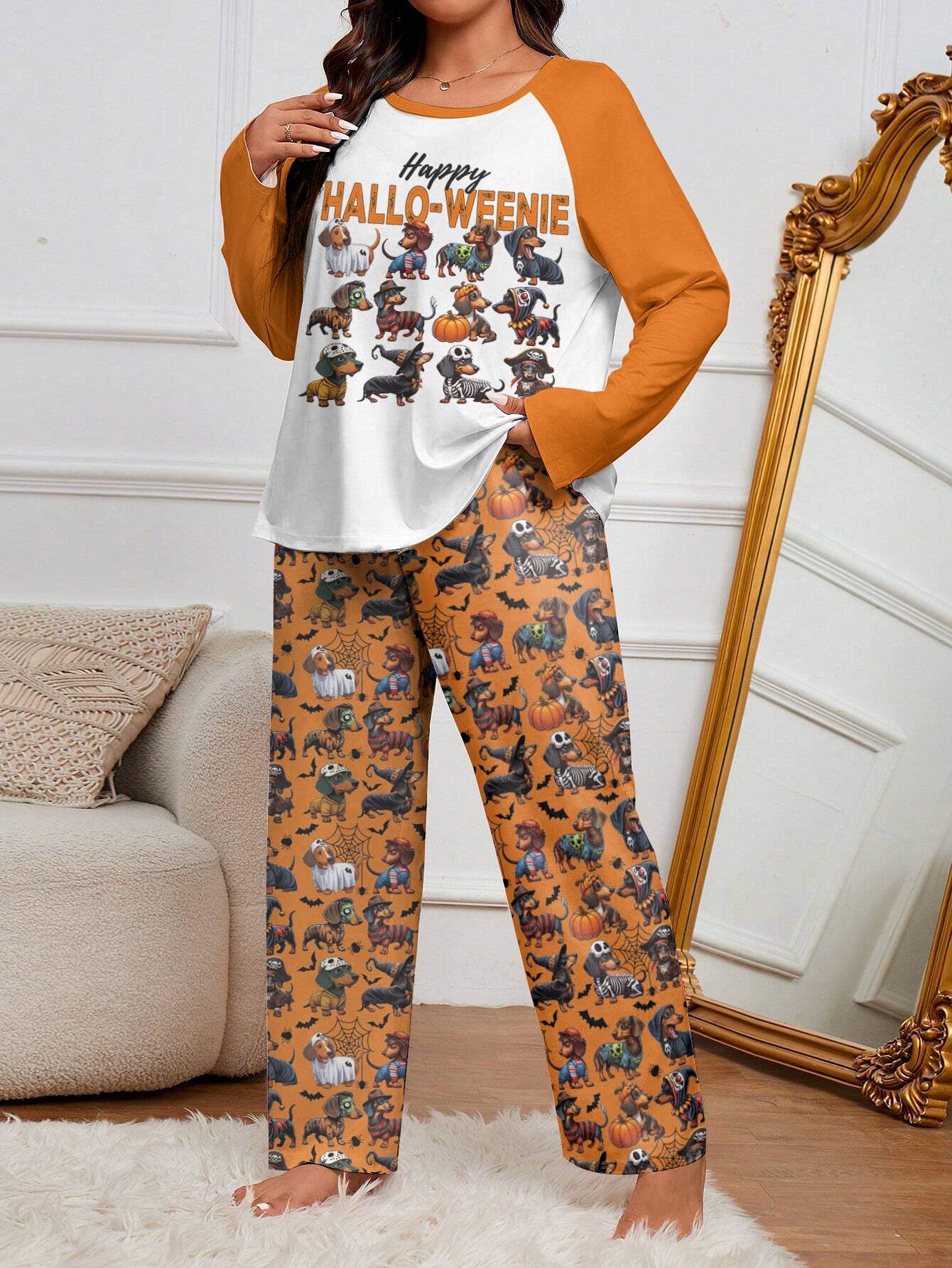 Dachshund Lover Raglan Lounge Pajamas Happy Hallo-Weenie Horror Show
