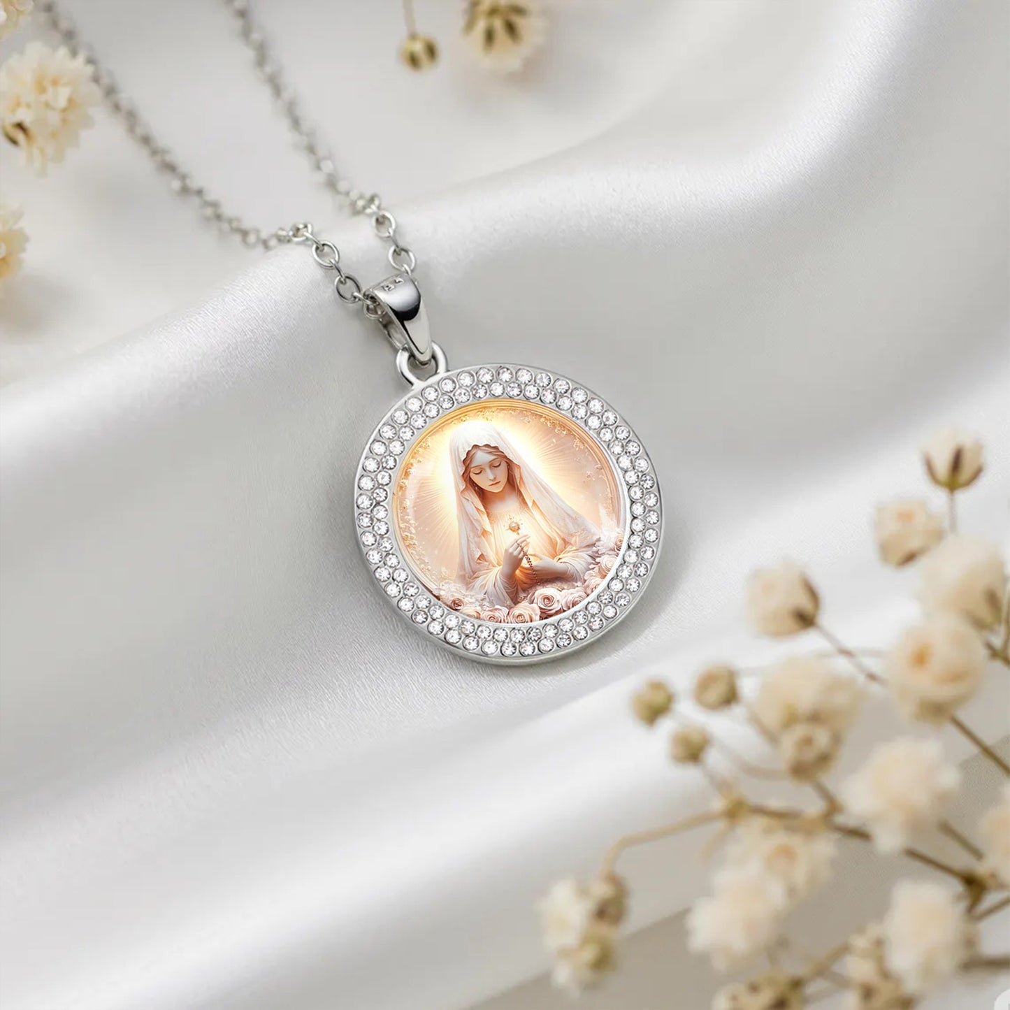 Virgin Mary Pendant Necklace Rose Of The Divine