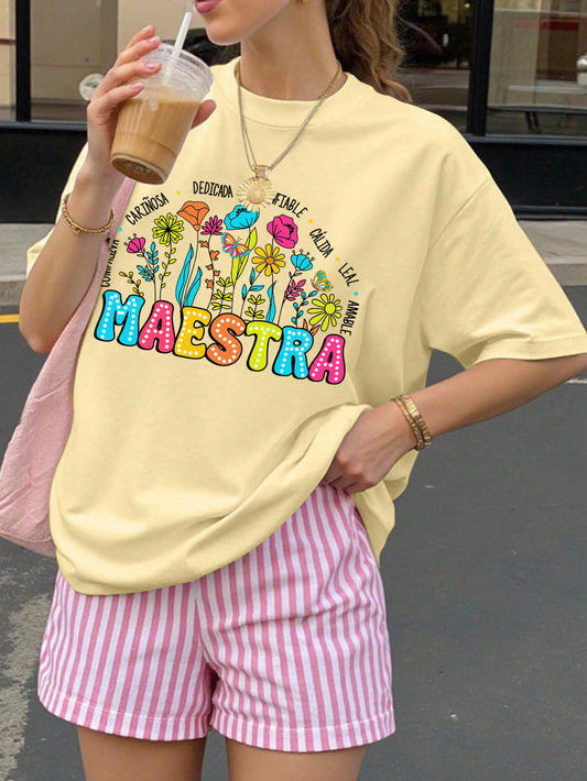 Spanish Teacher Graphic Tee Maestra en Flor