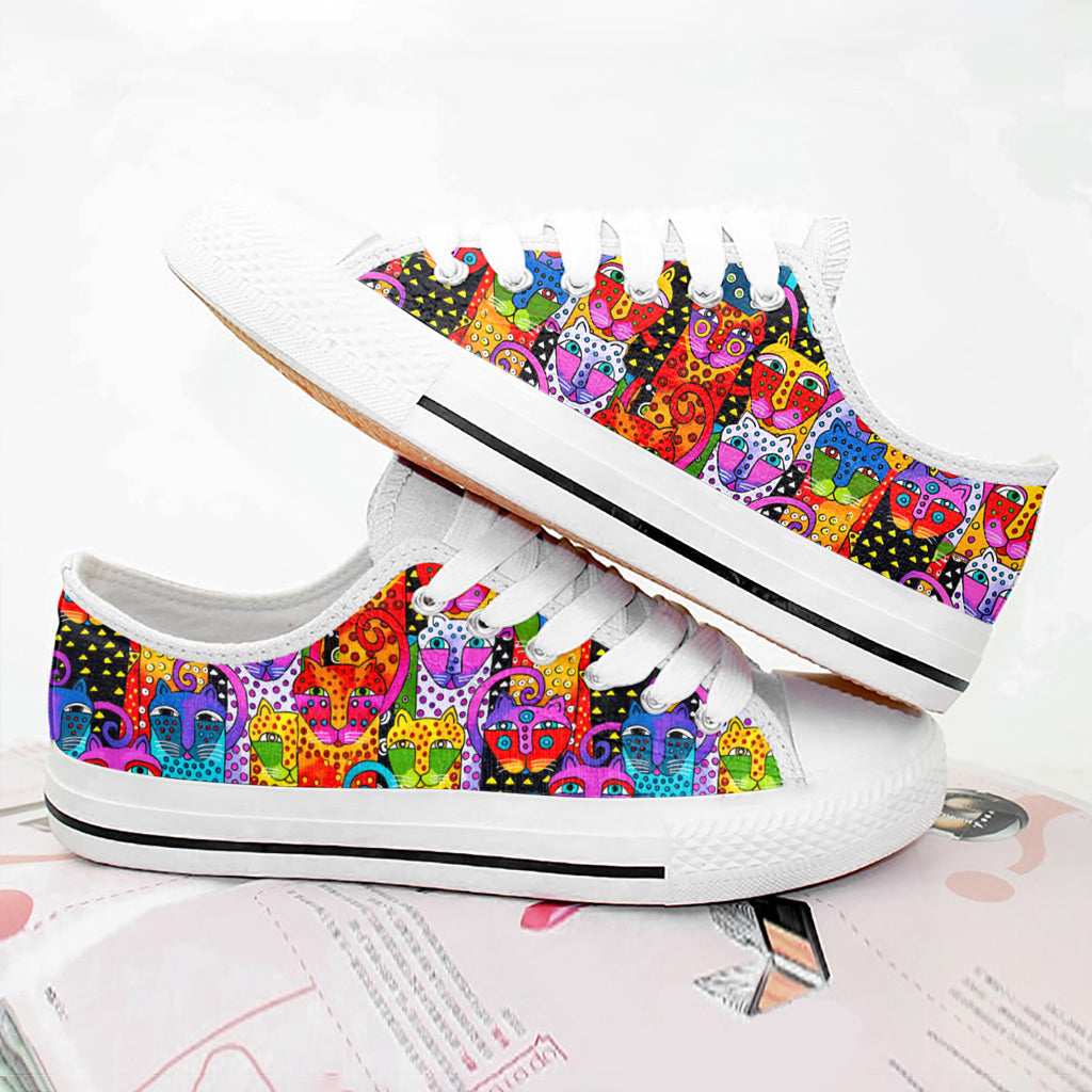 Cat Women's Low Top Shoes Abstract Cats