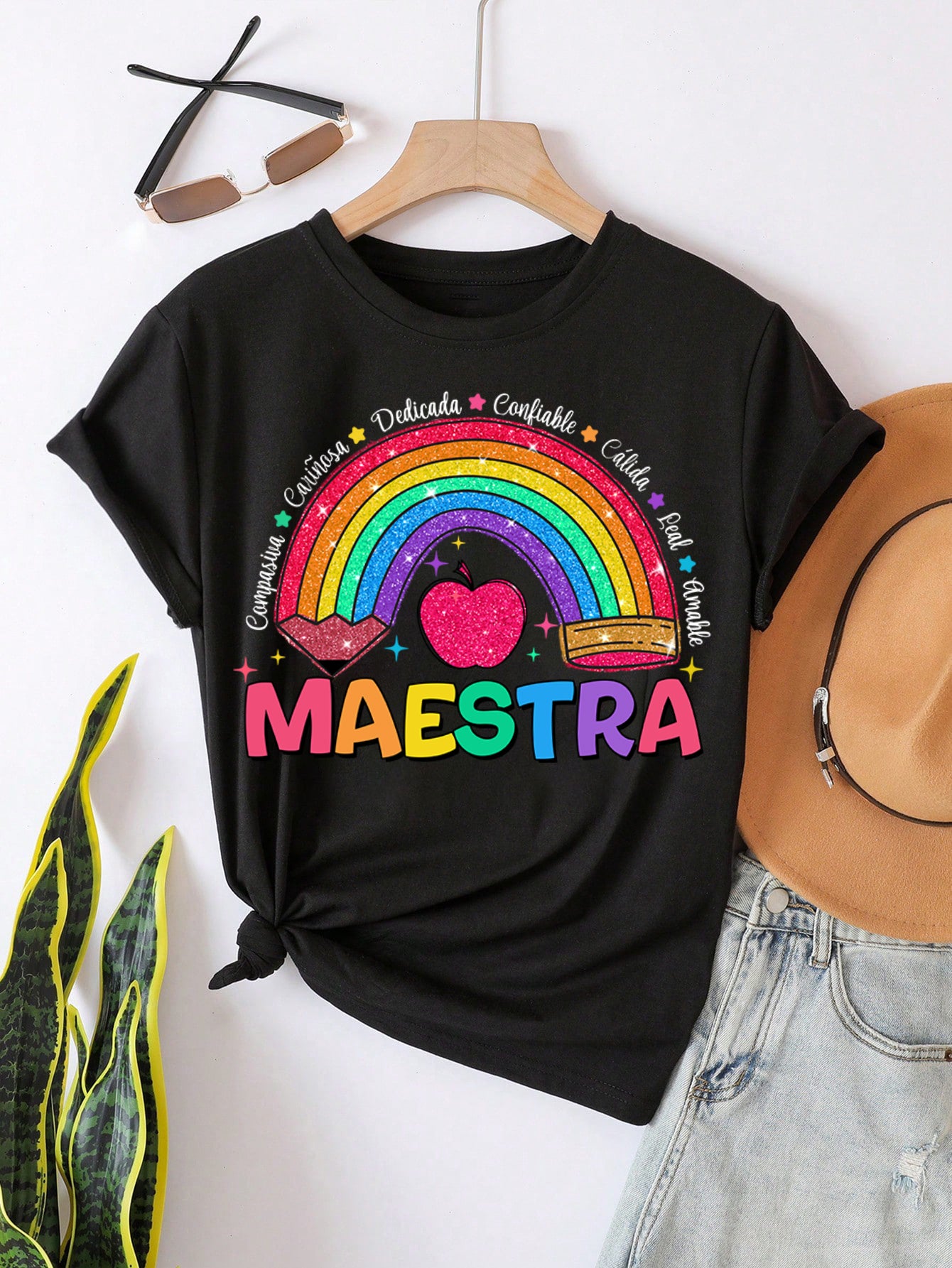 Spanish Teacher Graphic Tee Rainbow Maestra