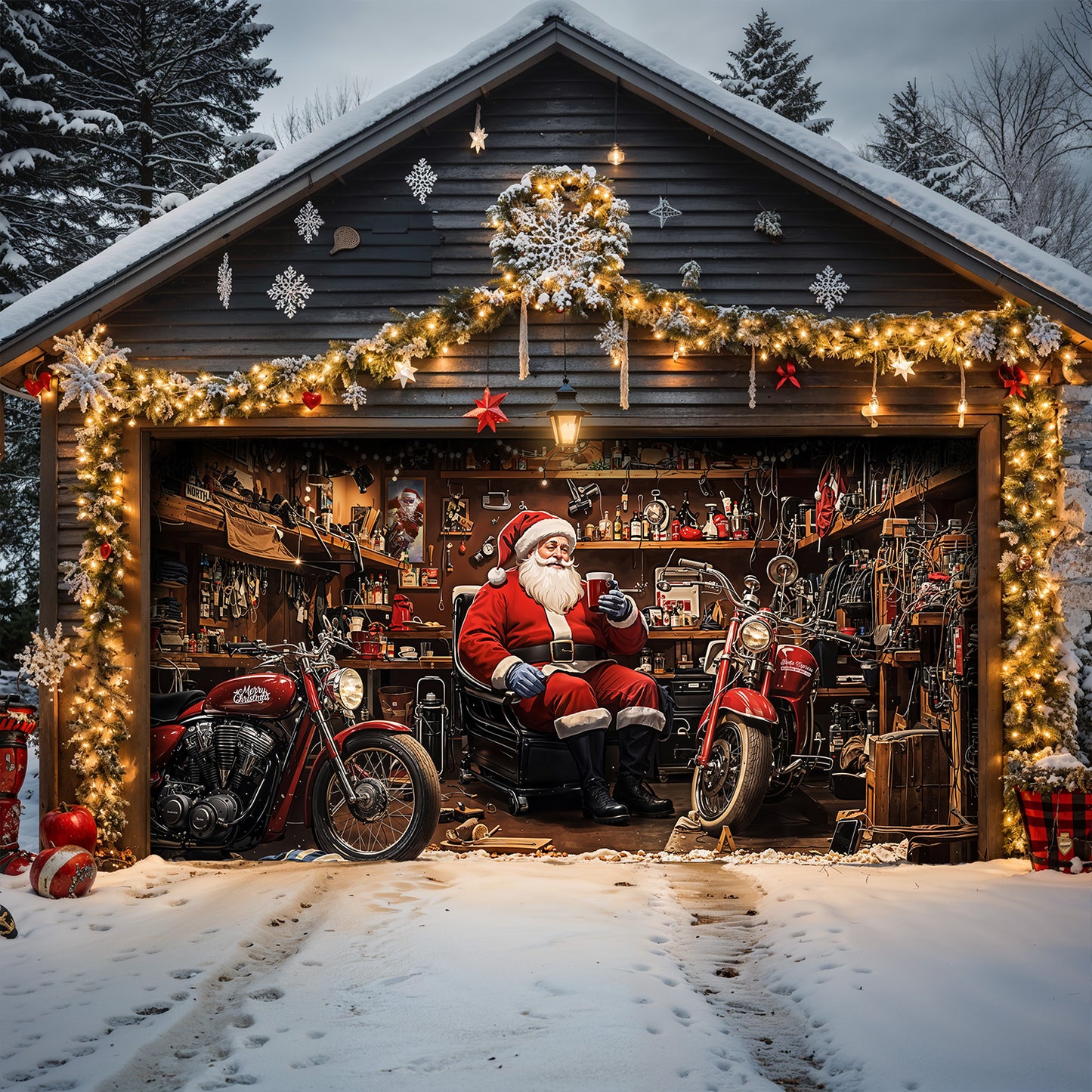 Christmas Garage Door Banner Decoration - Santa’s Workshop Motors – Fast. Festive. Fearless.