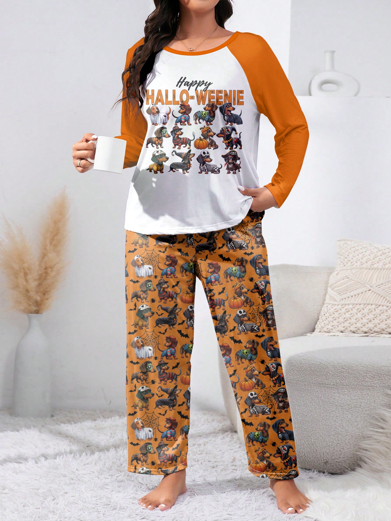 Dachshund Lover Raglan Lounge Pajamas Happy Hallo-Weenie Horror Show