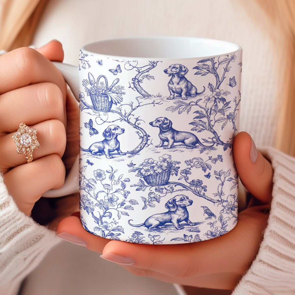 Dachshund Ceramic Mug Blue Blossom Dachshund Toile