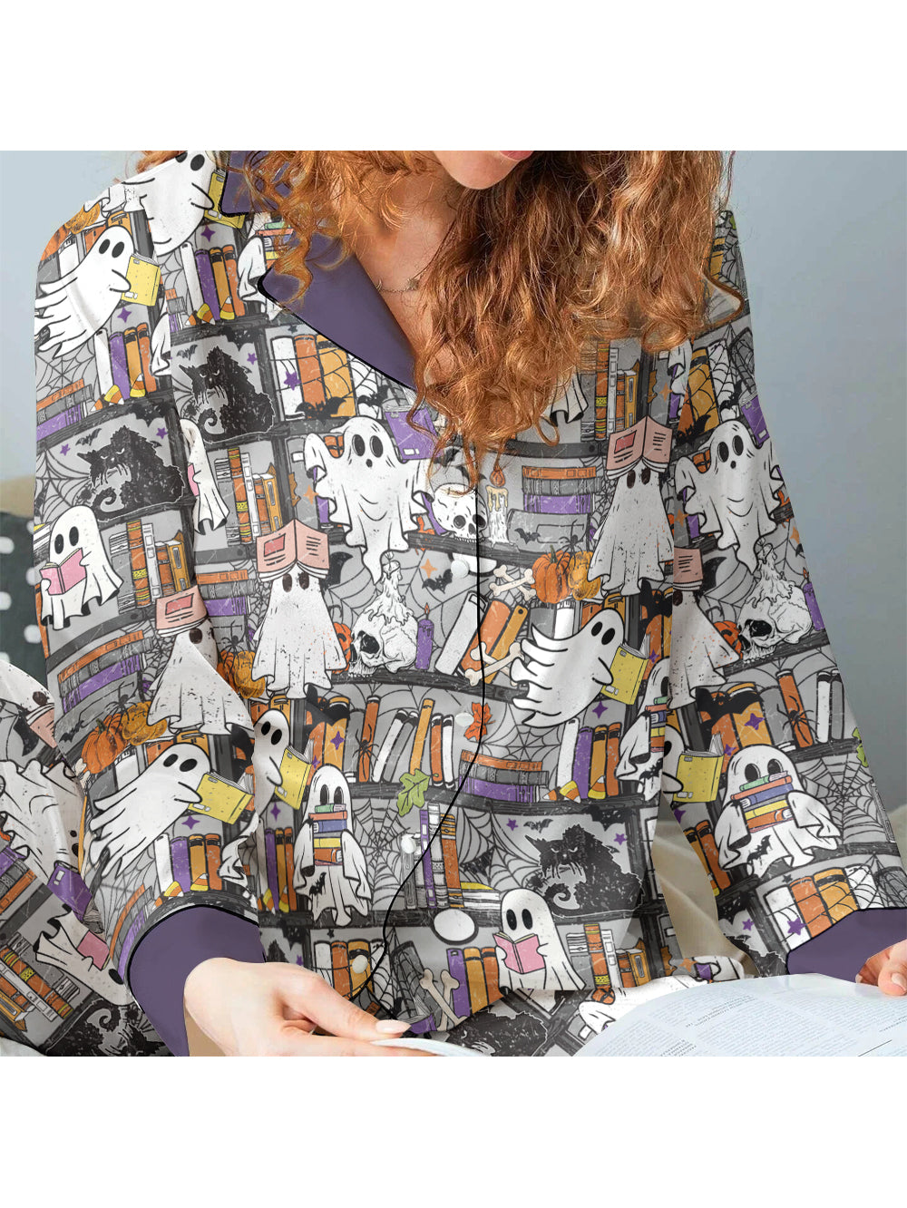 Book Lovers Halloween Classic Pajama Set Reading Ghosts