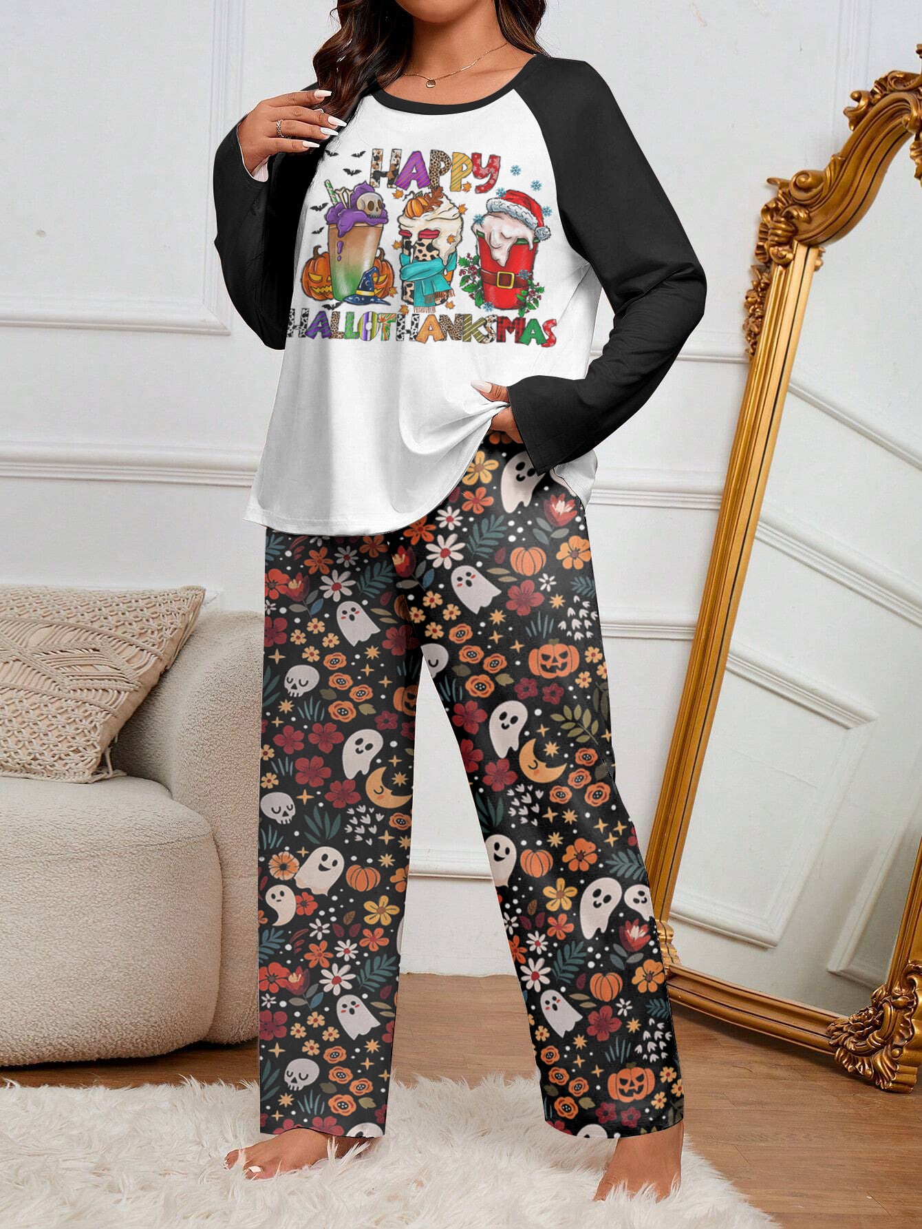 Happy HalloThanksMas Raglan Lounge Pajamas