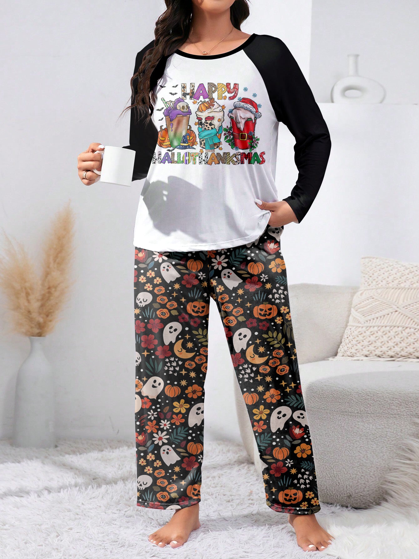 Happy HalloThanksMas Raglan Lounge Pajamas