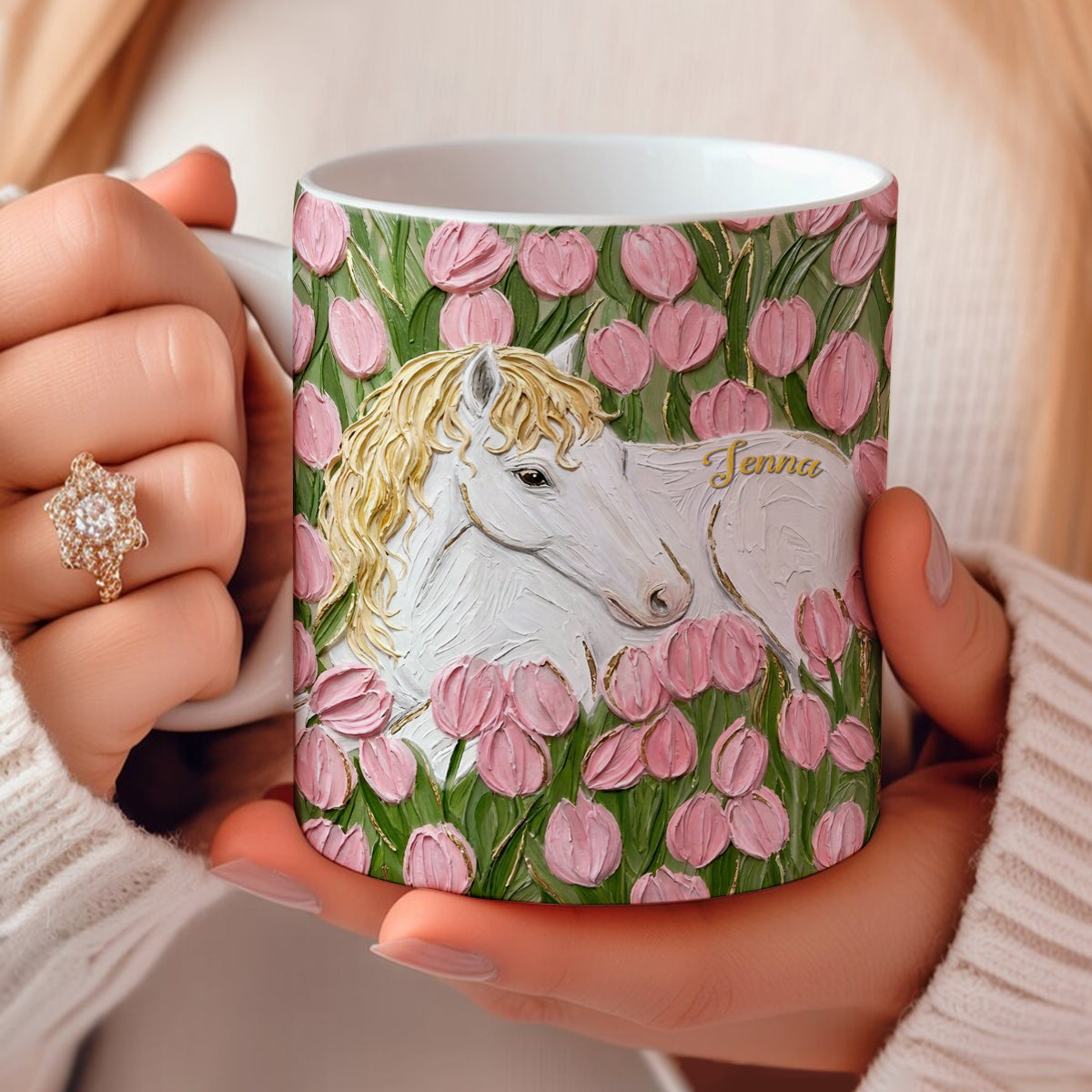 Personalized Horse Ceramic Mug Tulip Meadow Horse