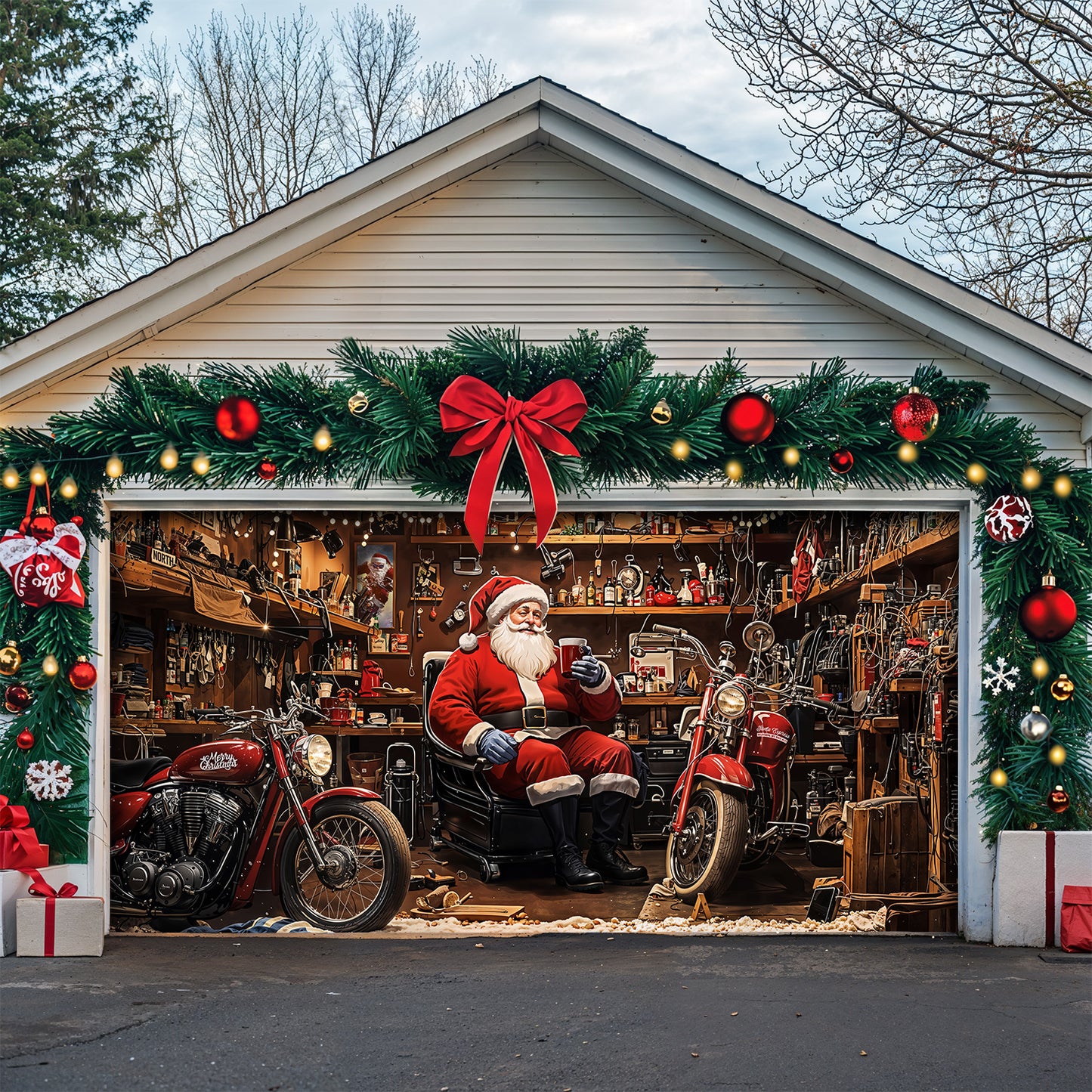 Christmas Garage Door Banner Decoration - Santa’s Workshop Motors – Fast. Festive. Fearless.
