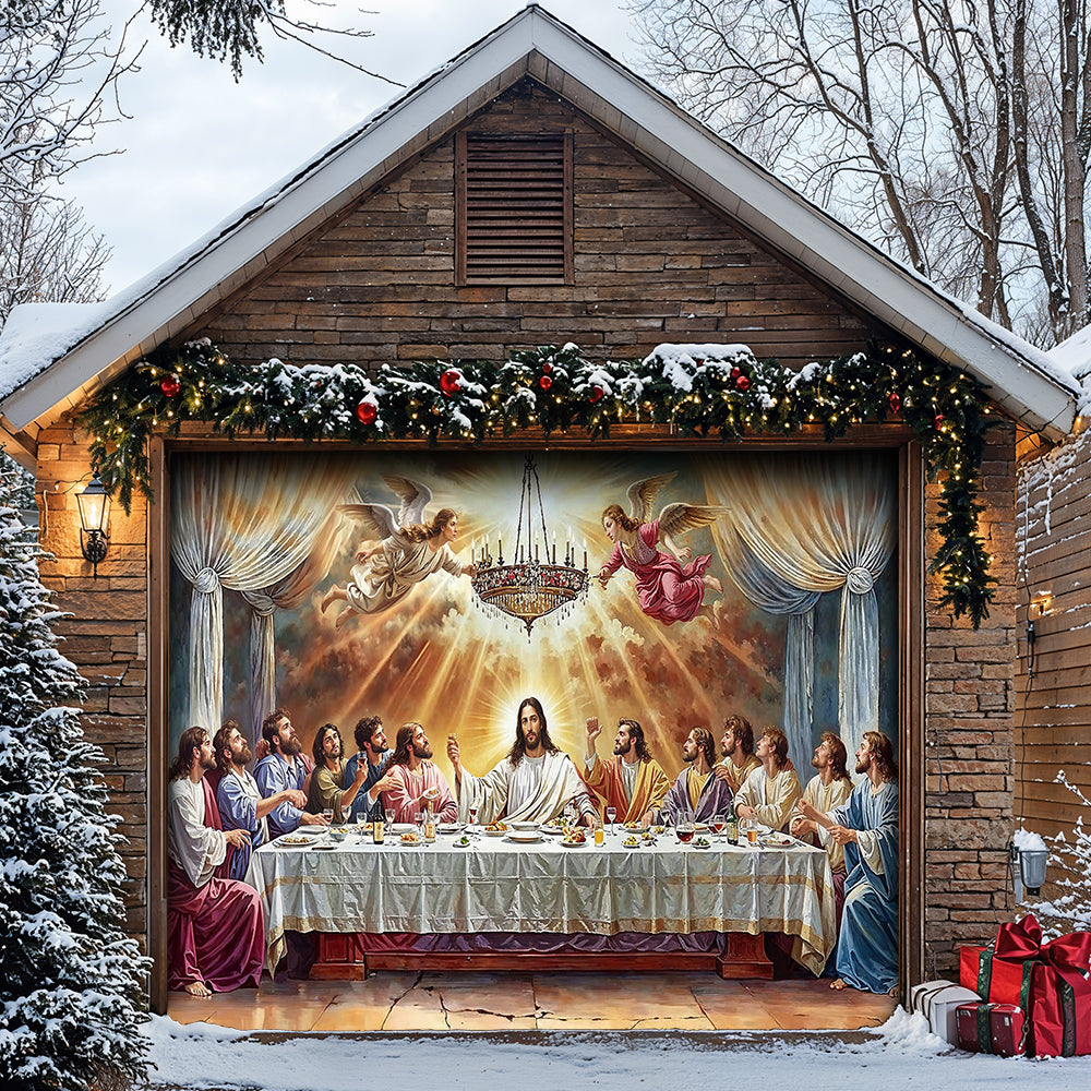 Christian Garage Door Banner Decoration - The Last Supper Heaven Opens
