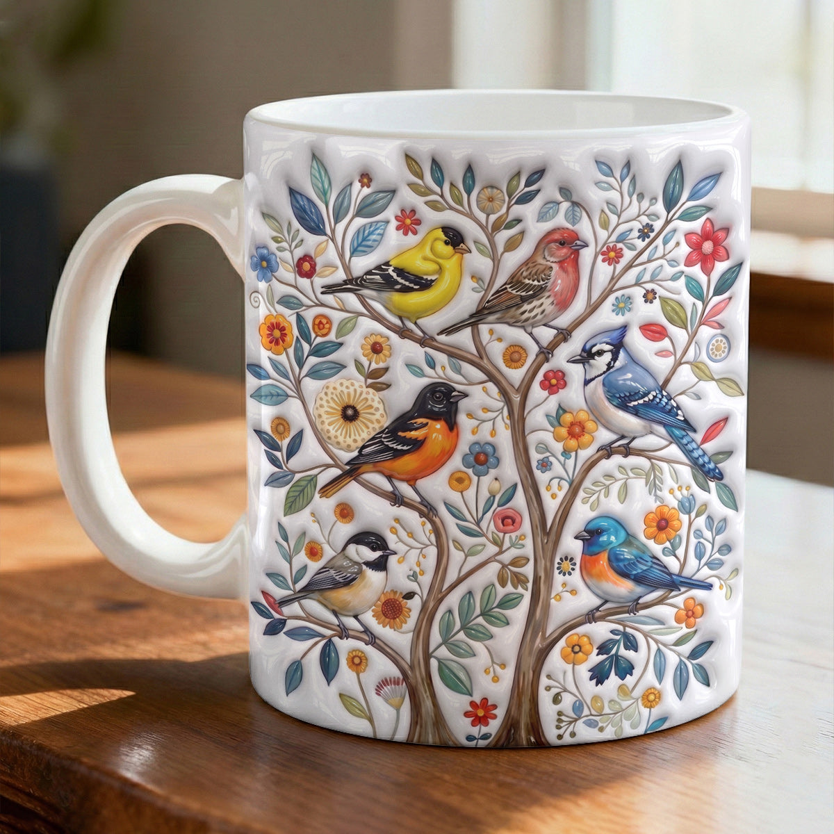 Garden Songbird Lovers Ceramic Mug Summer Songbird Bloom Tree
