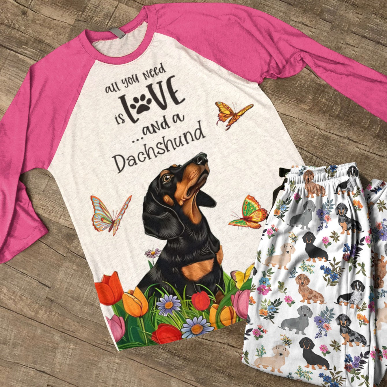 Dachshund Raglan Lounge Pajamas All You Need Is Love And A Dachshund