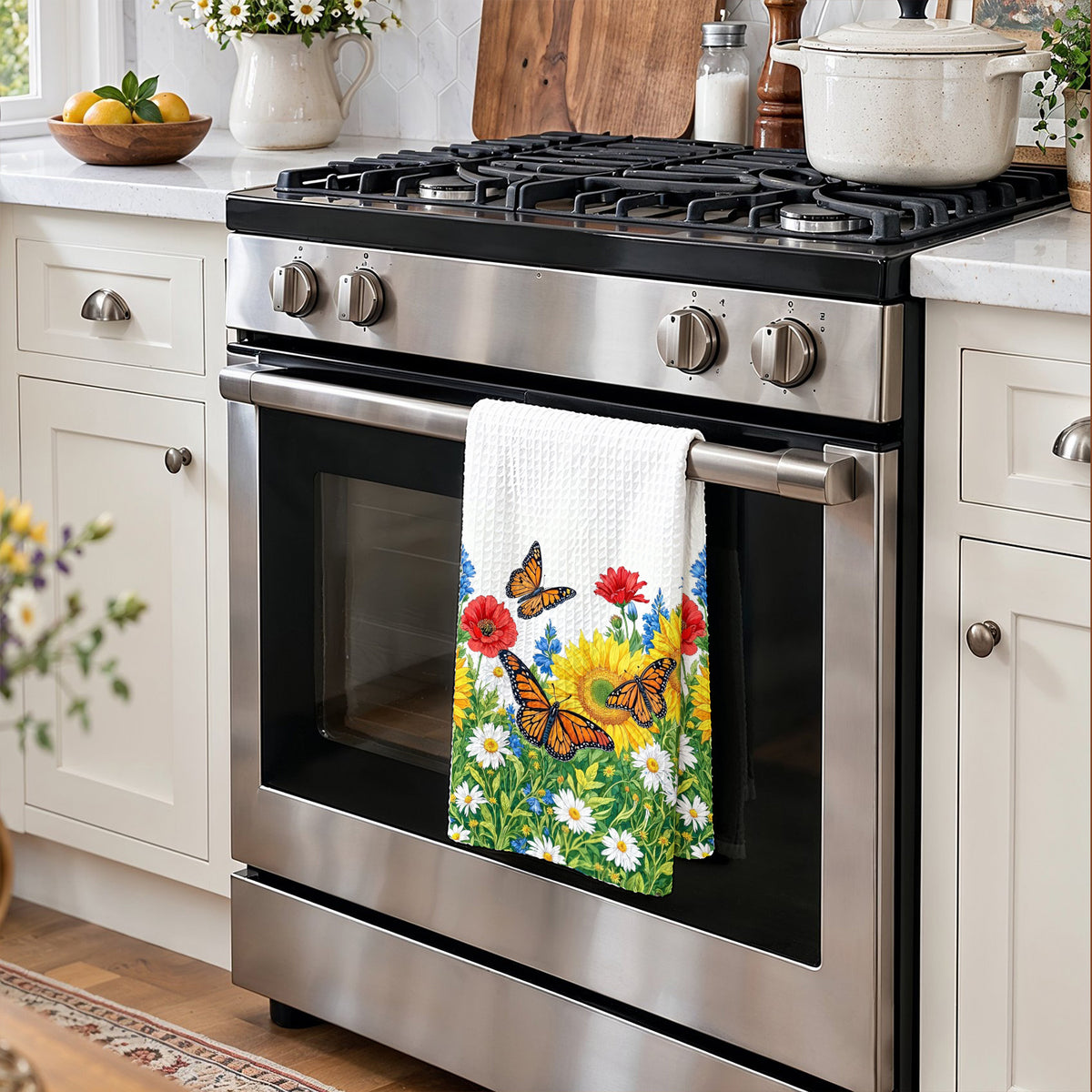 Monarch Garden Kitchen Towel Golden Meadow Monarch Butterfly Bliss