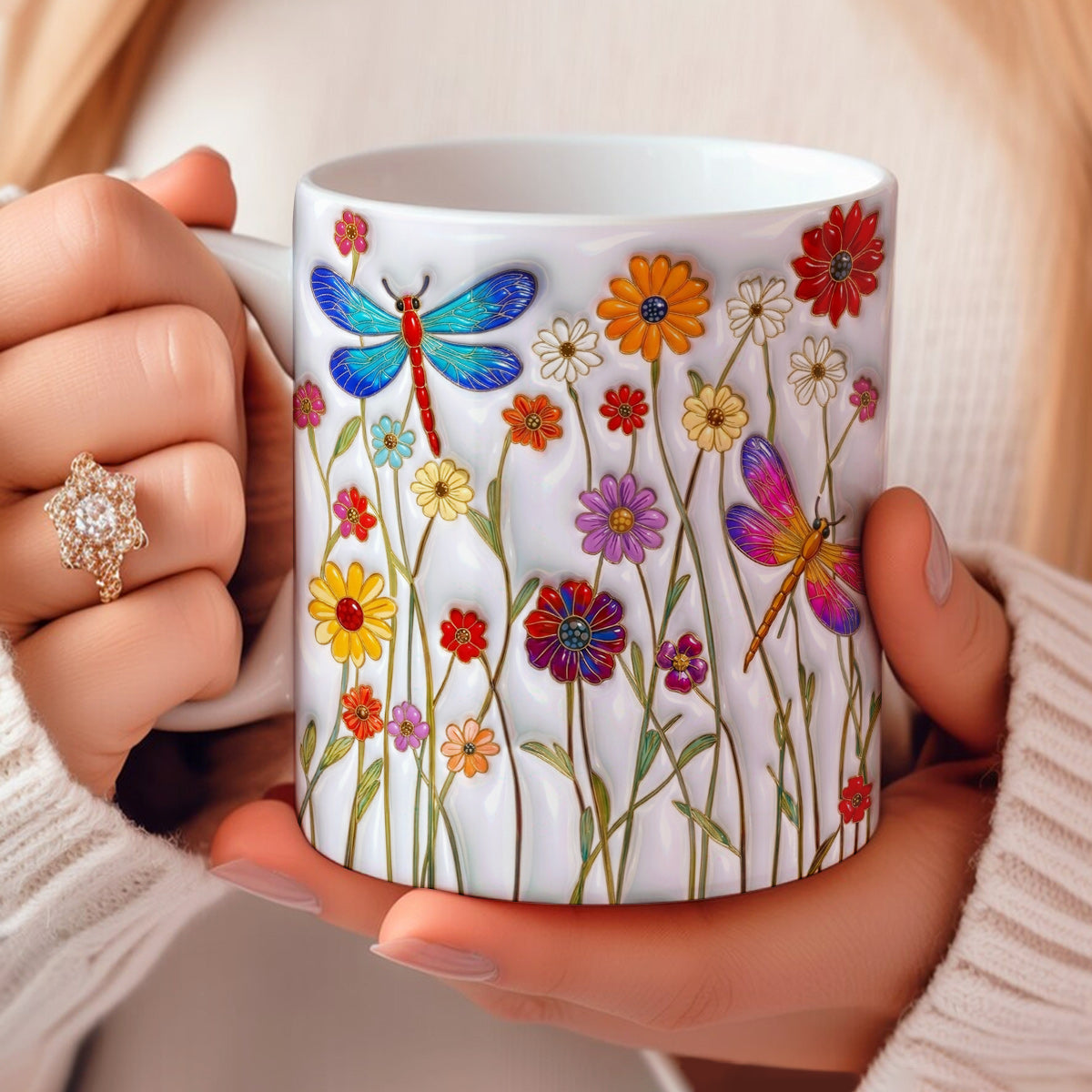 Dragonfly Ceramic Mug Dragonfly Wildflower Garden