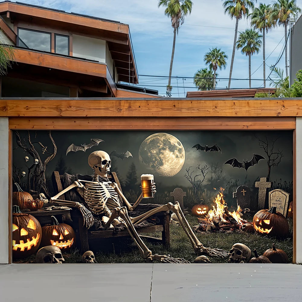 Garage Door Banner Decoration Skeleton's Last Call