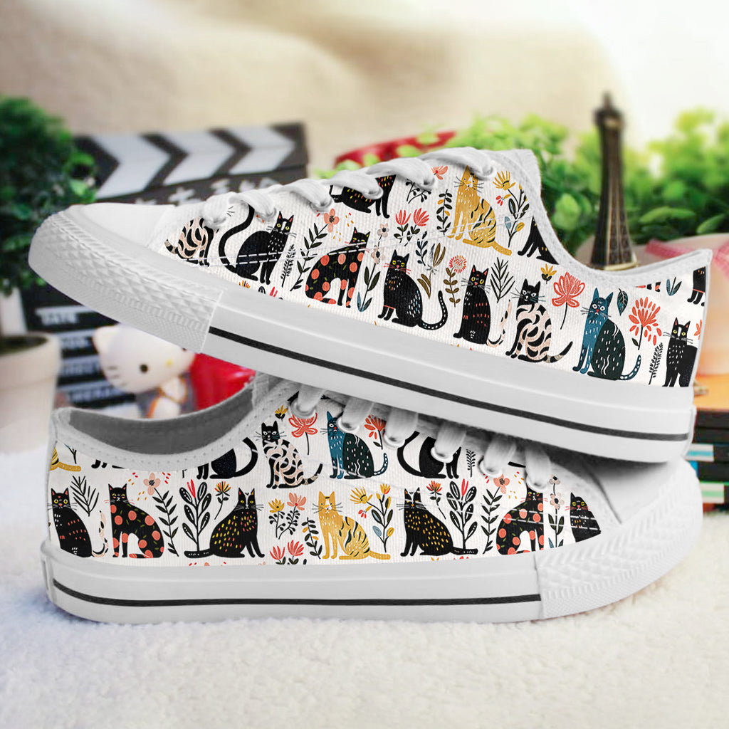 Cat Women's Low Top Shoes Botanical Cat Bliss