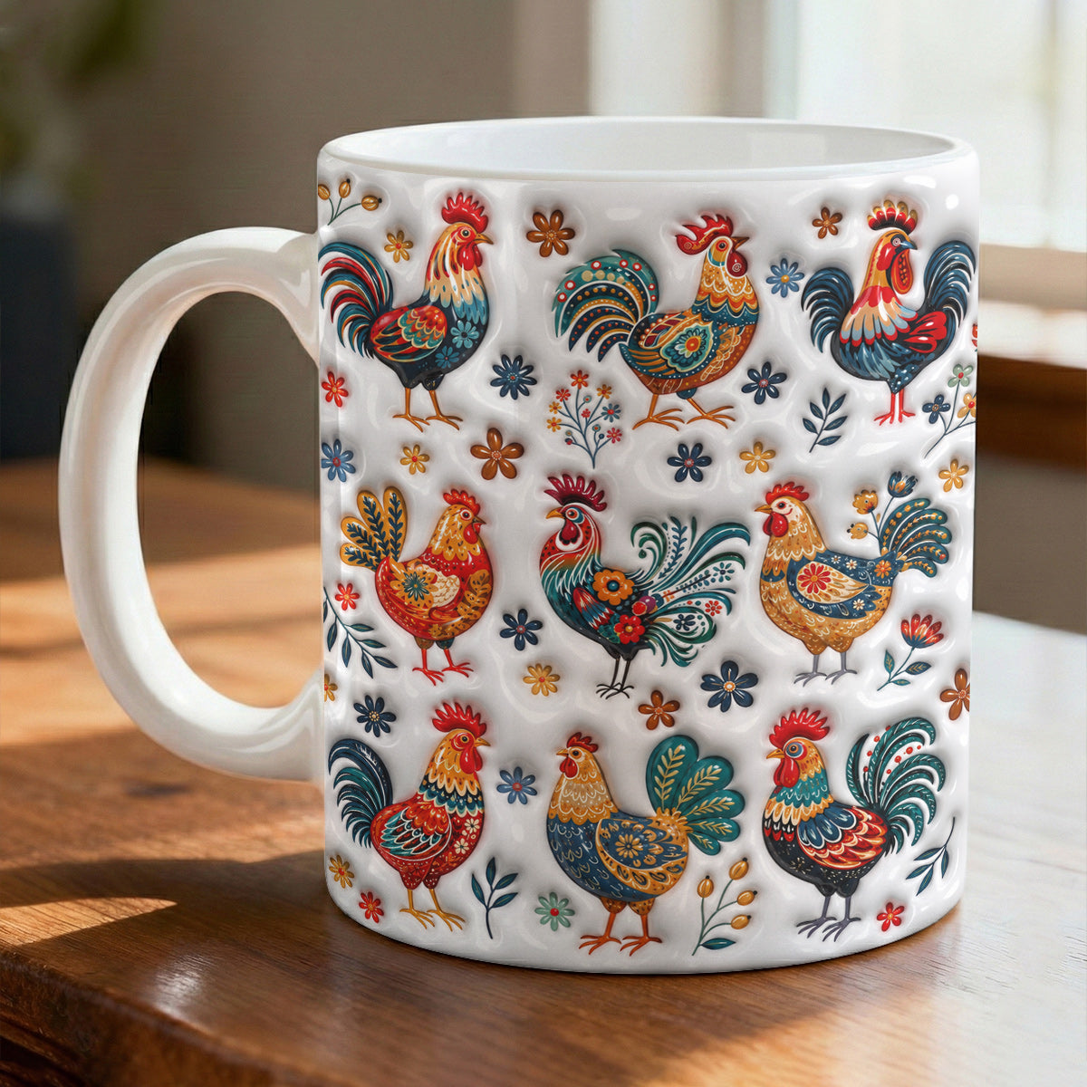 Rooster Garden Ceramic Mug Henhouse Florals